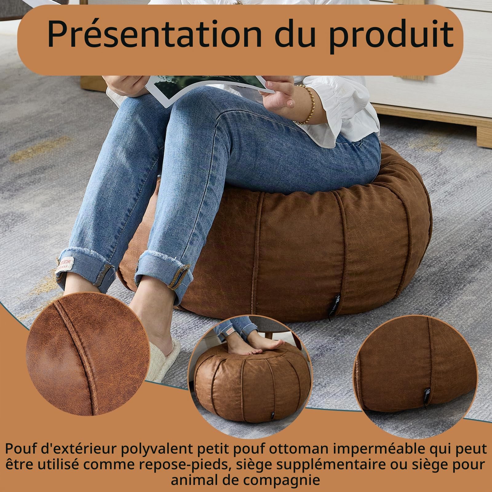 Louis Donné Pouf ottoman non rembourré fait à la main marocain - Repose-pieds rond - Décoration d'intérieur - Multifonction - Pour salon, bureau, chambre à coucher, balcon