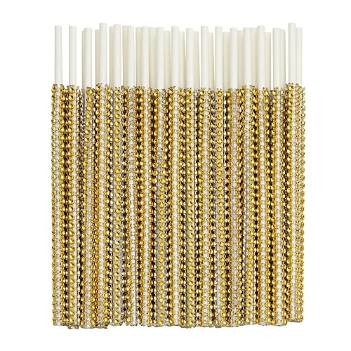 Miniatura 8 de Paquete de 36 palos de pastel dorados con diamantes de imitación para manzanas de caramelo, piruletas, barra de postres (6 pulgadas)
