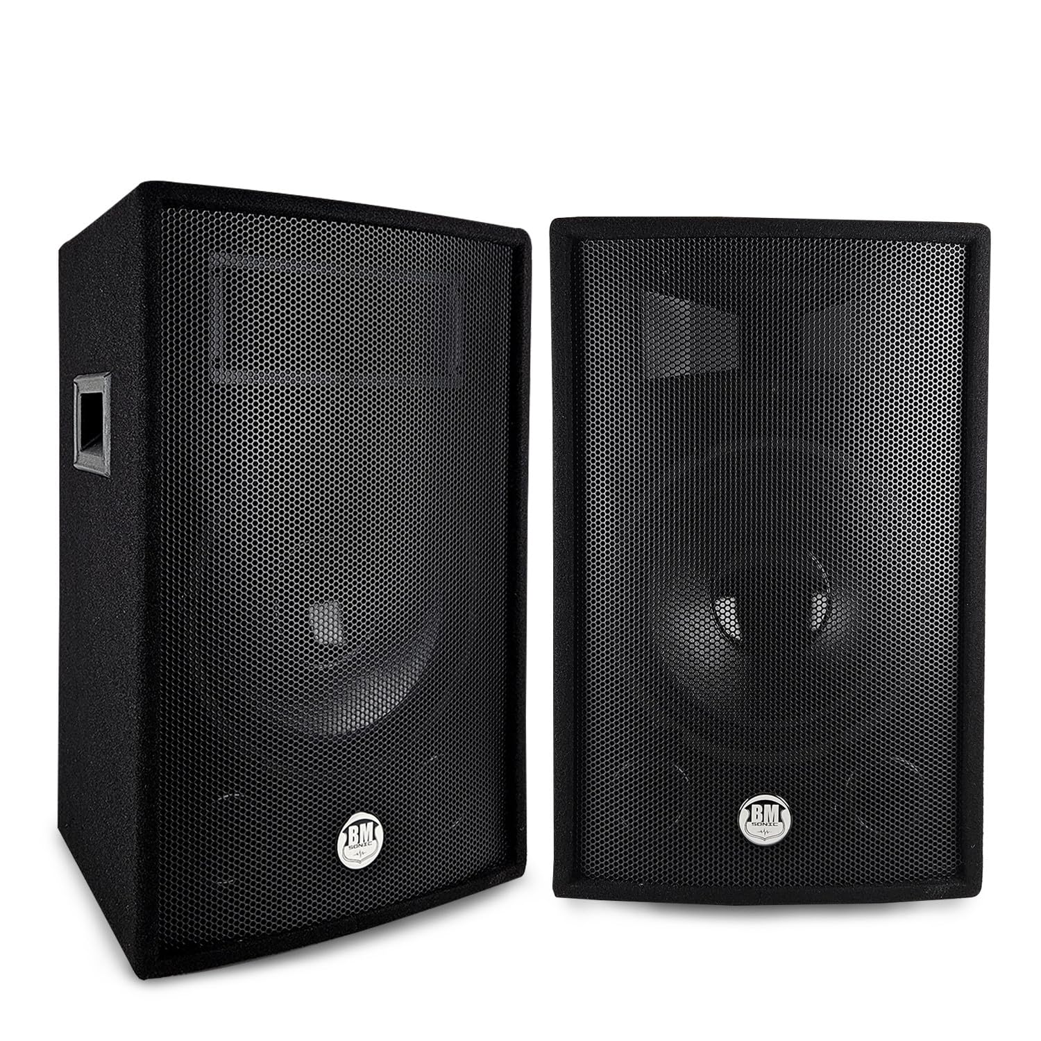 Paire d'enceintes Passives BM Bmsonic BMS12-2x600W Peak - 1200W Max. - Sono Bass Reflex Trapézoïdal à 2 Voies 12"/30cm