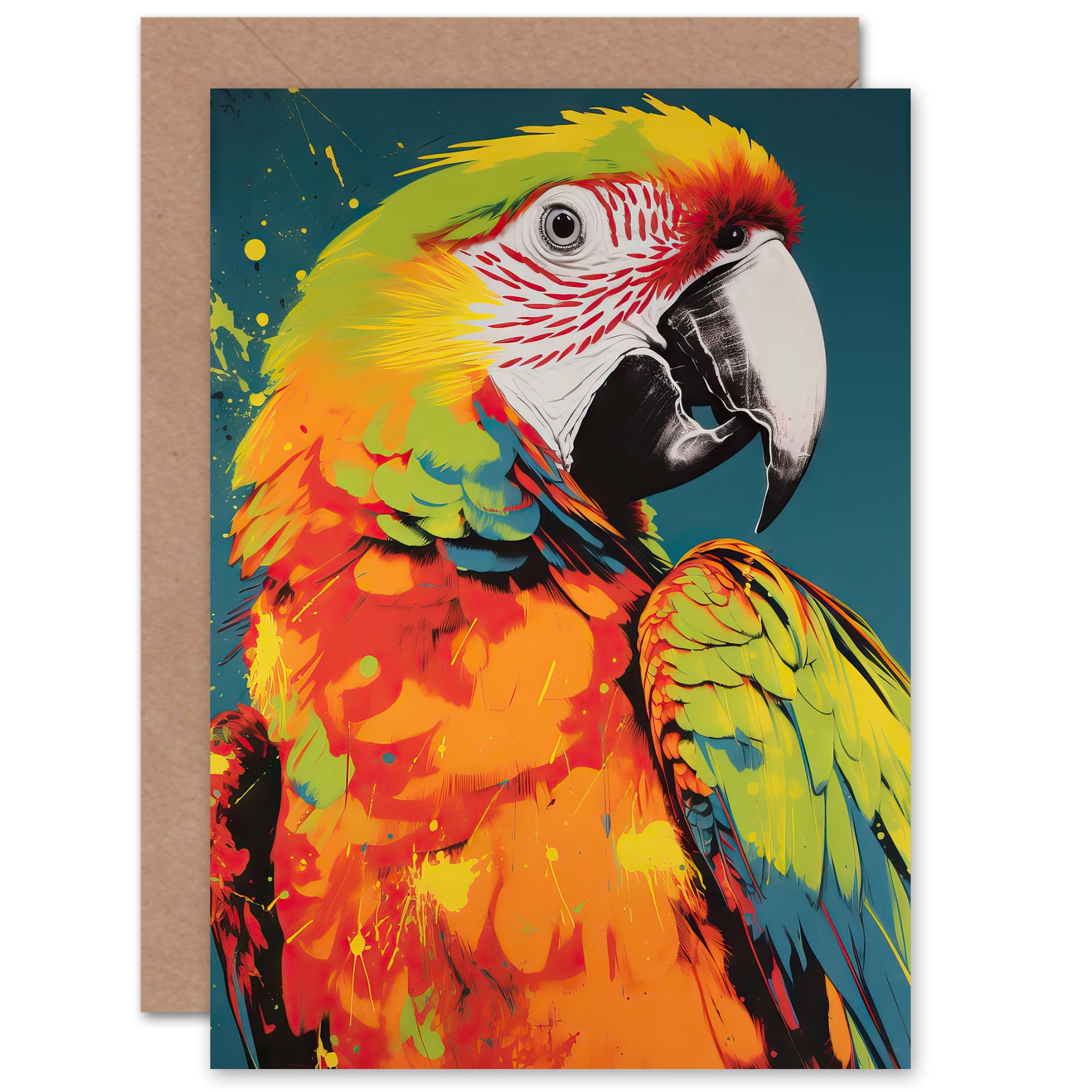 Artery8 Macaw Parrot Lover Neon Orange for Him or Her Man Woman Birthday Thank You Congratulations Blank Art Greeting Card