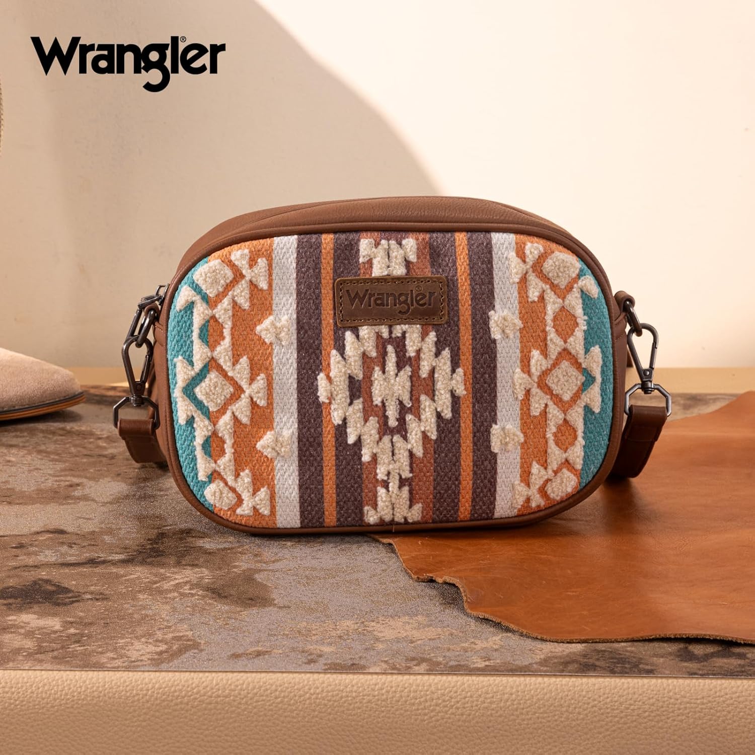 Wrangler Crossbody Bags for Women Sherpa Aztec Canvas Crossbody Purse - Image 3