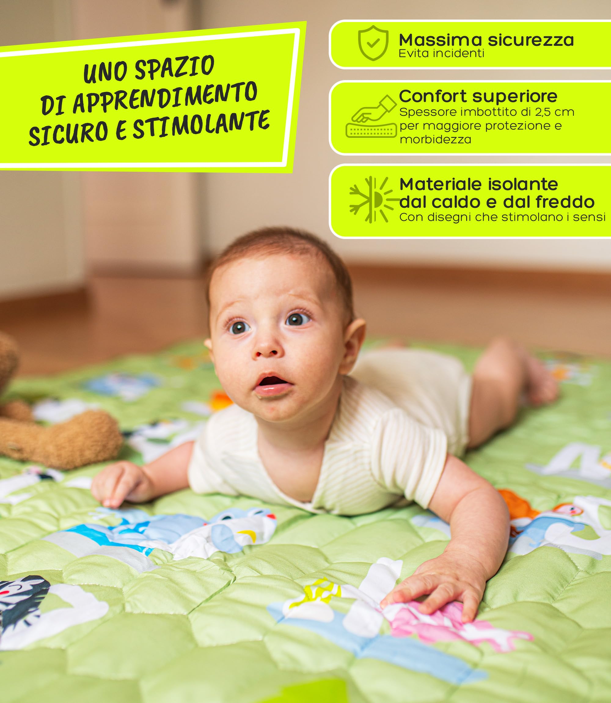 Tappeto Gioco Bambini Pieghevole 127x127 cm Playmat Morbido Tummy Time Antiscivolo e Lavabile – Tappetone Neonato Gattonamento – Tappeti Montessori Attività Cameretta Pavimento Gattonare | VALBABY
