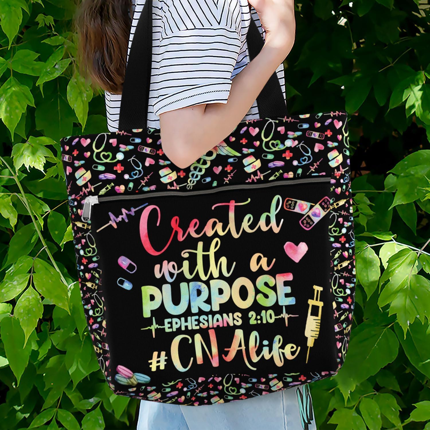 84hoods Large Tote Bag for Work for Women. Waterproof Shoulder Bag with Pockets and Zipper. Gift for CNA Nurse. - Image 2