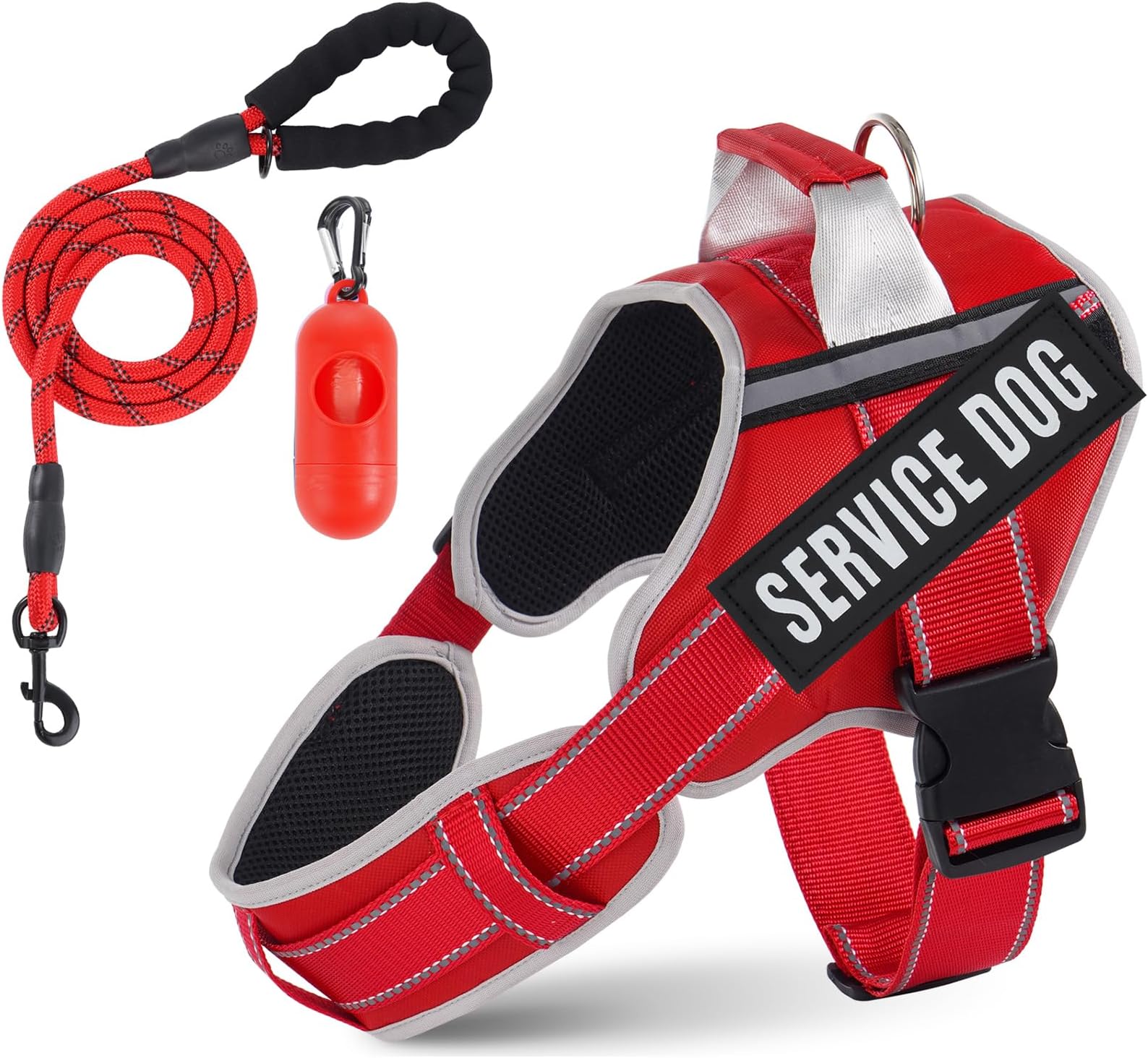 Neck Padded Dog Vest Harness and Leash Set, No Pull Adjustable Service Pet Harness with 8 Dog Patches, Reflective in Training Easy Control Pet Vest with 5ft Dog Leash for Medium & Large Dogs