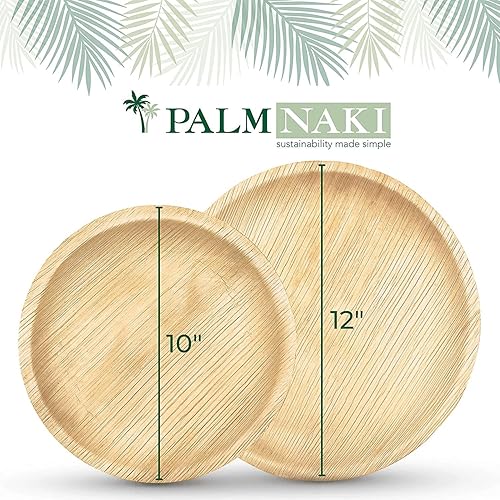 Miniatura 3 de PALM NAKI Platos ecológicos de hoja de palma, redondos de 10 pulgadas, estilo bambú (paquete de 40), vajilla sostenible, decorativa y compostable