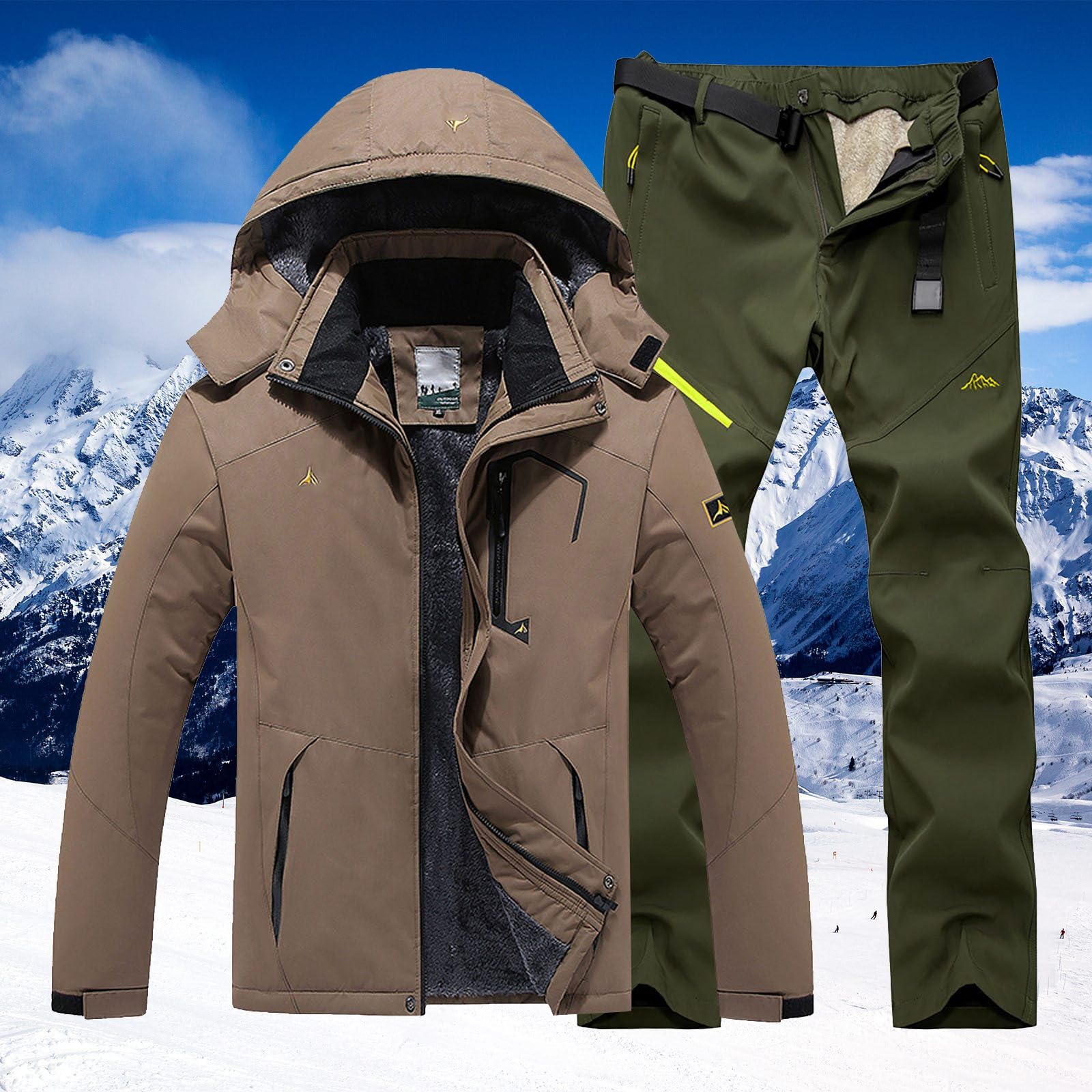 Generisch Traje de esquí para hombre, juego de 2 piezas, resistente al agua, traje de nieve con capucha, juego de snowboard a prueba de viento, traje de esquí para hombre, ropa de esquí deportiva,