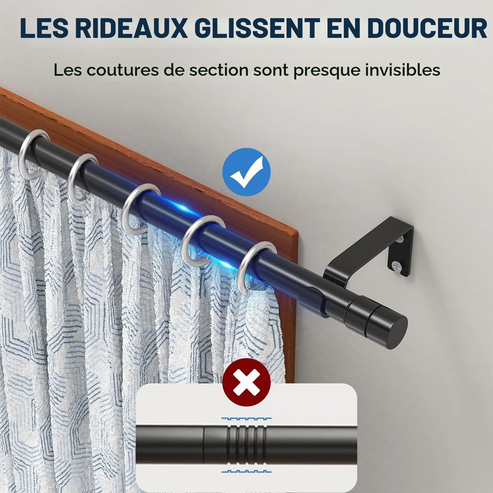 WELDUN Tringle à rideaux extensible en métal robuste pour fenêtre - 81 à 361 cm - Pour rideaux à œillets de 20 mm de diamètre - Noir