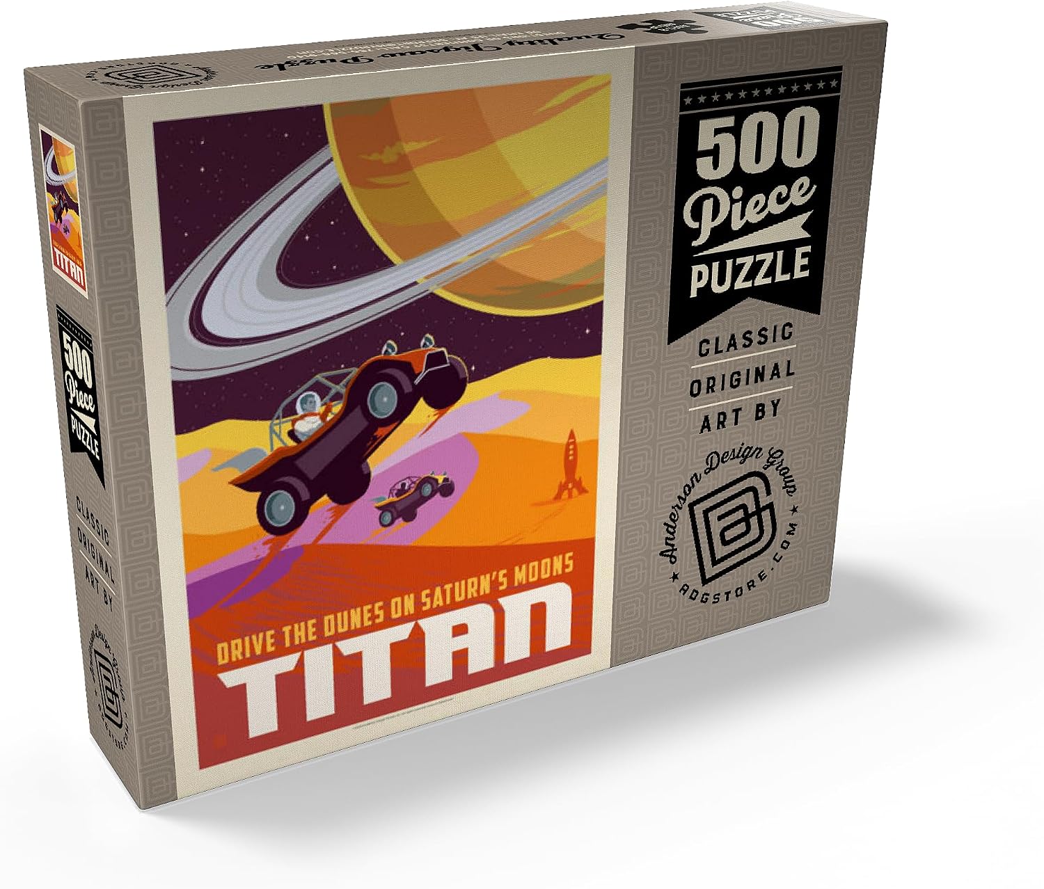 MyPuzzle Saturn: As Seen from Dune Buggies On Titan, Vintage Poster - Premium 500 Piece Jigsaw Puzzle for Adults