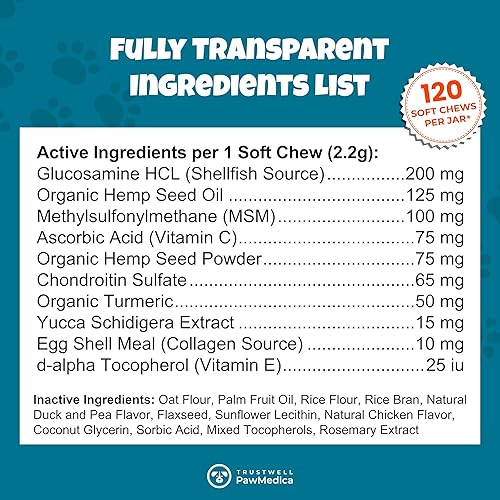 Miniatura 6 de PawMedica Glucosamina para perros, masticables para el cuidado de la cadera y las articulaciones para perros, apoyo articular para los suplementos