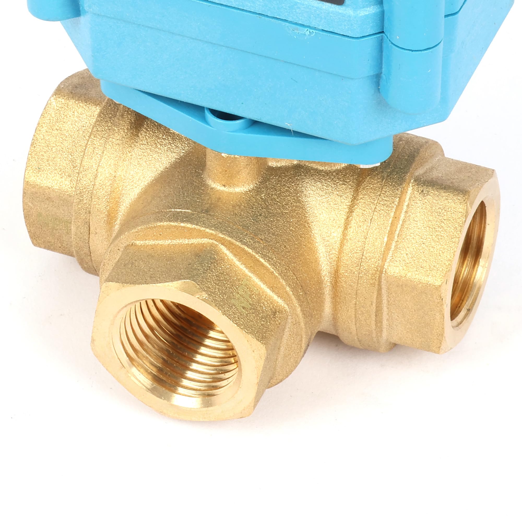 U.S. Solid Válvula motorizada 3 vías latón: tipo T - eléctrica válvula con función manual, puerto estándar (1/2", 9-24V AC/DC)