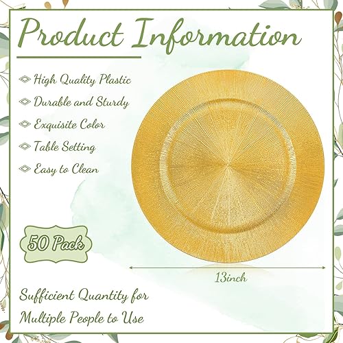 Miniatura 8 de Tanlade 100 platos de carga de arrecife a granel de 13 pulgadas, cargadores de plástico para boda, decoración floral, platos de carga decorativos