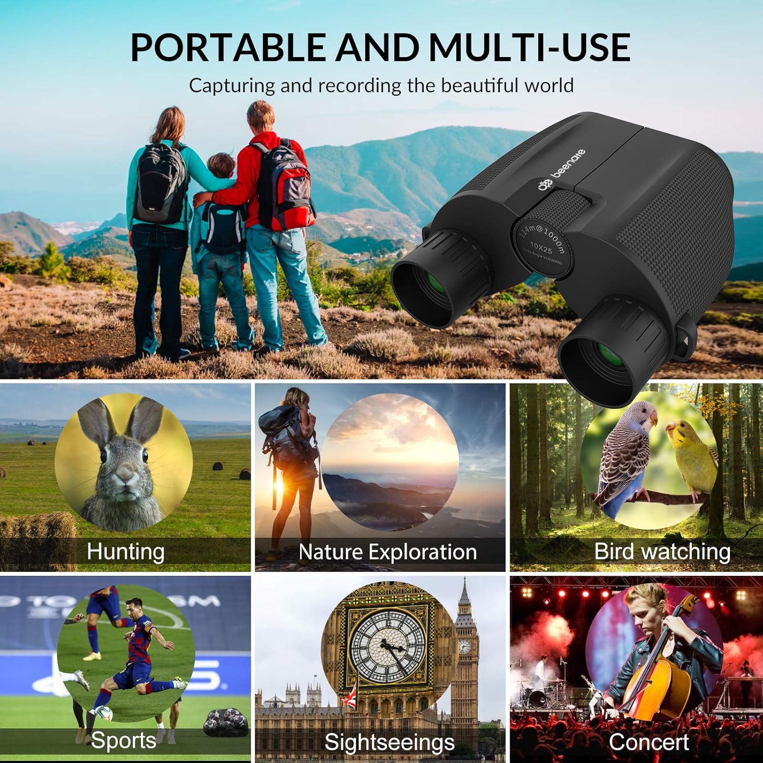Bеѕt Quаlіtу 🔥 Binoculars for Kids and Adults, Beenate 10x25 Compact Binoculars Lightweight with Low Light Night Vision, Small High Powered for Bird Watching Hunting Travel Sightseeing Outdoor Sports and Concert