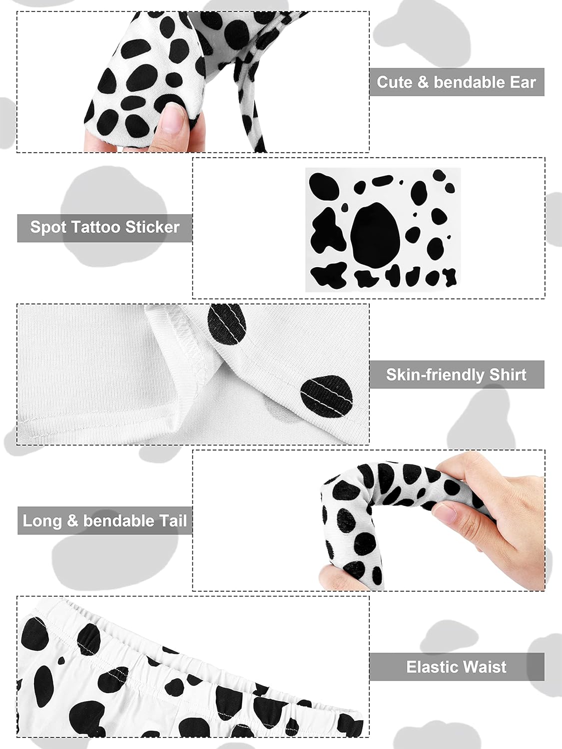 SOMSOC 8 Pieces Halloween Women Dalmatian Dog Costume Set 100 Days Long Sleeve Pant Accessories for Halloween Cosplay - Image 4
