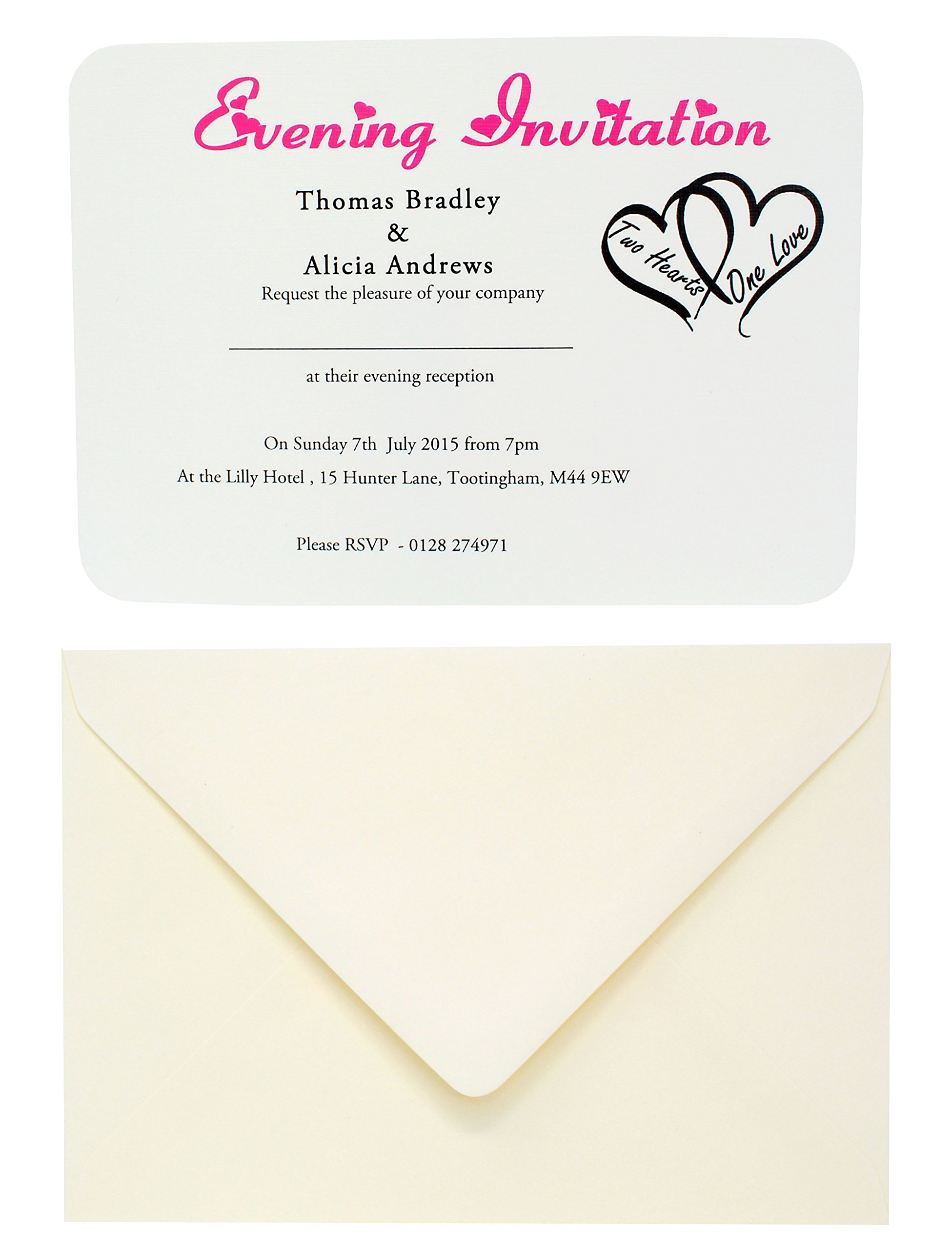 Personalised Handmade Postcard Style Wedding/Evening Invitations with envelopes. (10)