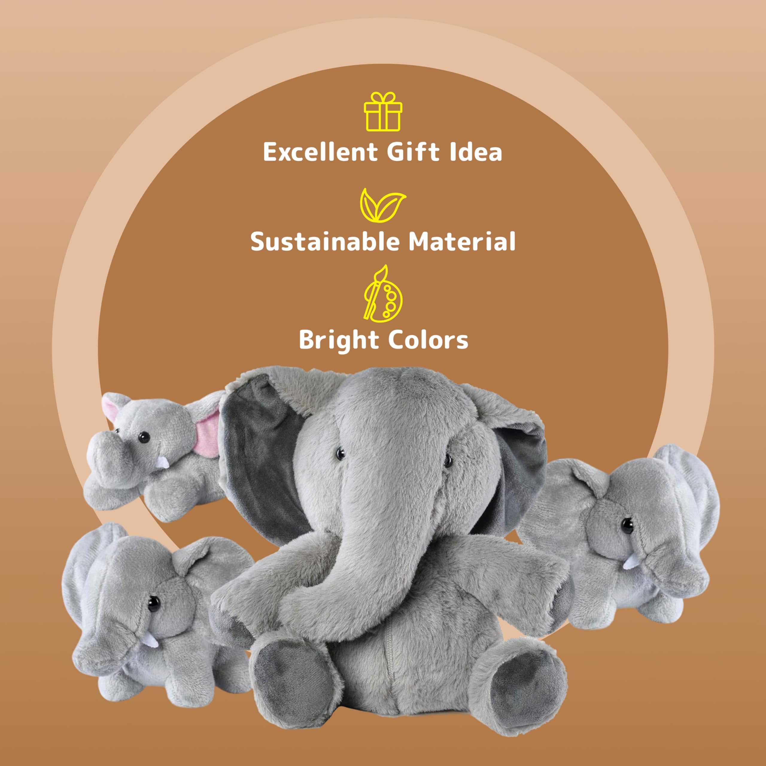 Prextex Carry Along Plüsch-Elefant mit 3 kleinen Plüsch-Elefanten – 4-teiliges Spielset für weiche Stofftiere