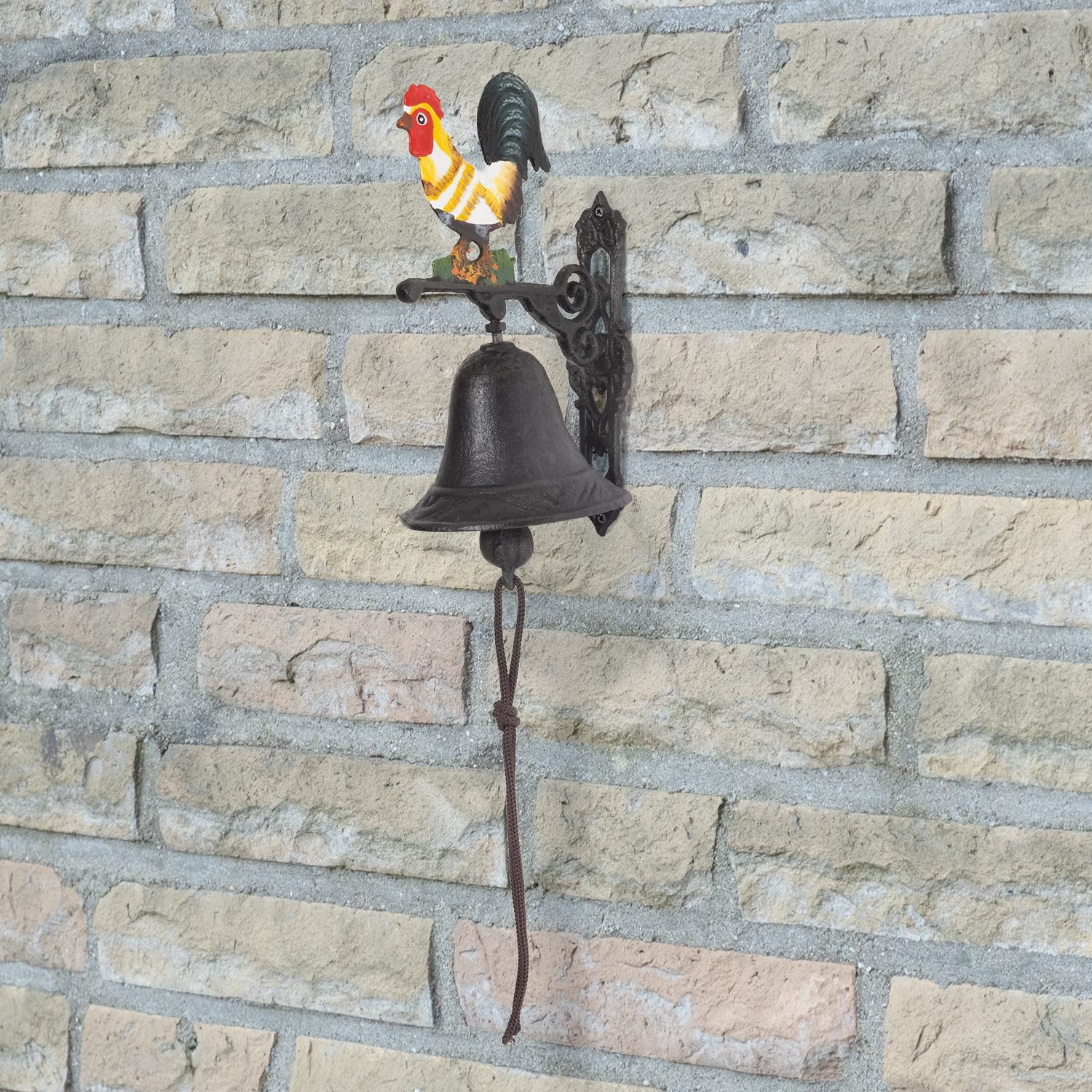 Moritz Campanello per porta a forma di gallo, giallo, da parete, in ghisa, rustico, design antico, stile retrò, piccolo