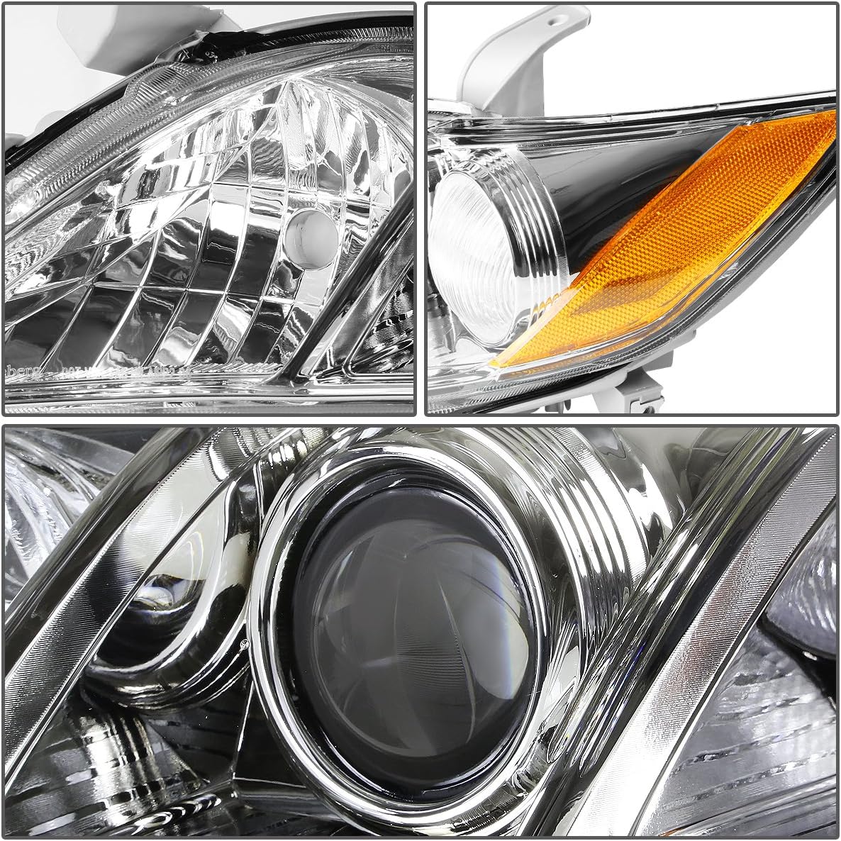 Auto Dynasty Chrome Housing Amber Corner Projector Headlight Lamps+Tool Kit Compatible with Camry 07-09