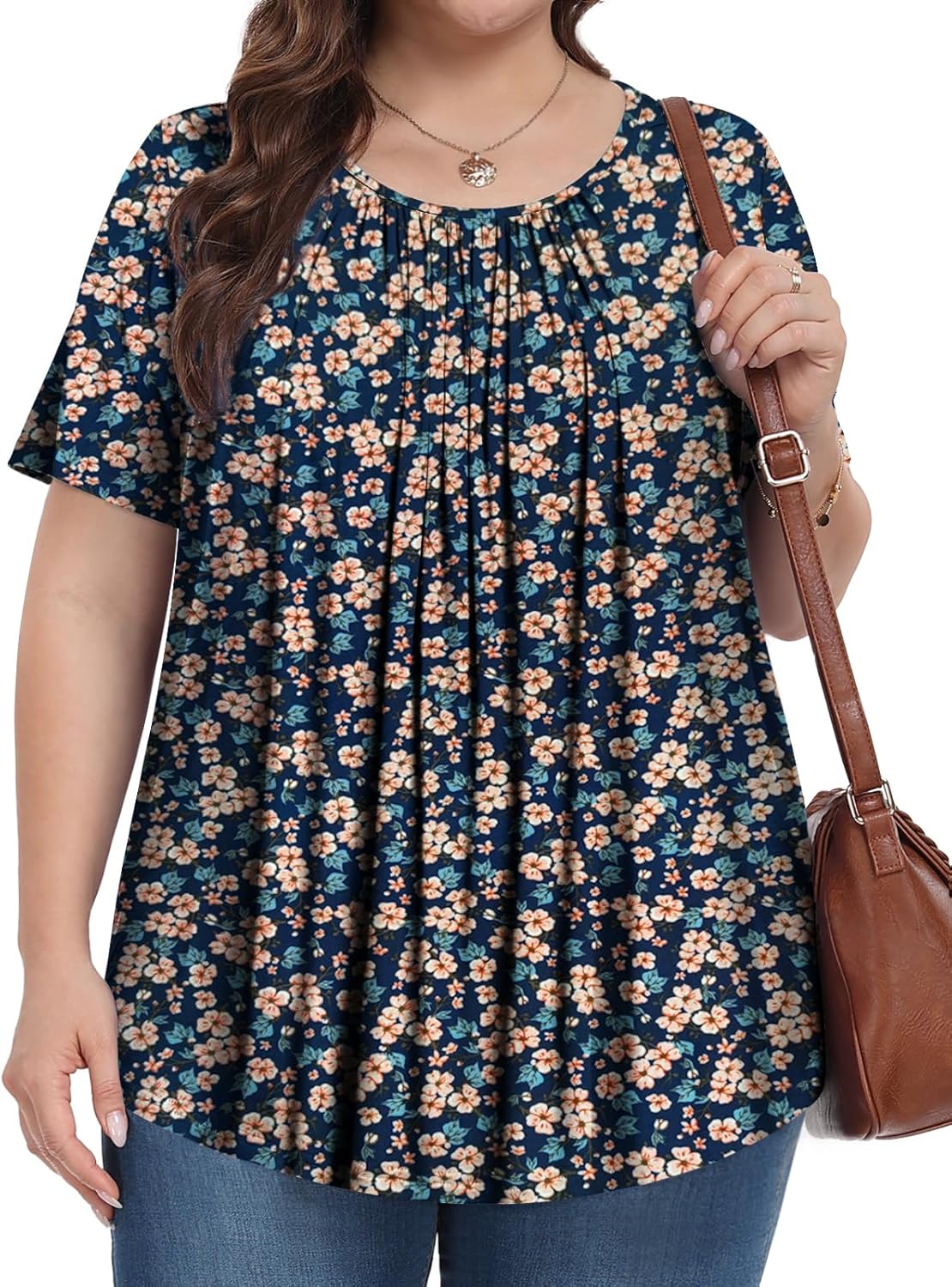 Womens Plus Size Tops Summer Shirts Tunic Short Sleeve Crew Neck Loose Fit Blouse 1X-5X - Image 2