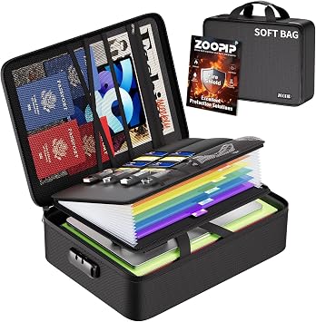 Fireproof Document Bag with Lock, Black,15.211.44.5 | Soft-Shell Document Organizer, Water-Resistant Zipper, Portable File Safe Storage, For Laptops, Passports, Certificates