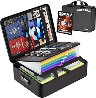 Fireproof Document Bag with Lock,Soft-Shell Document Organizer with Water-Resistant Zipper,Portable File Safe Storage for Laptops,Passports,Certificates,Important Paperwork(Black)