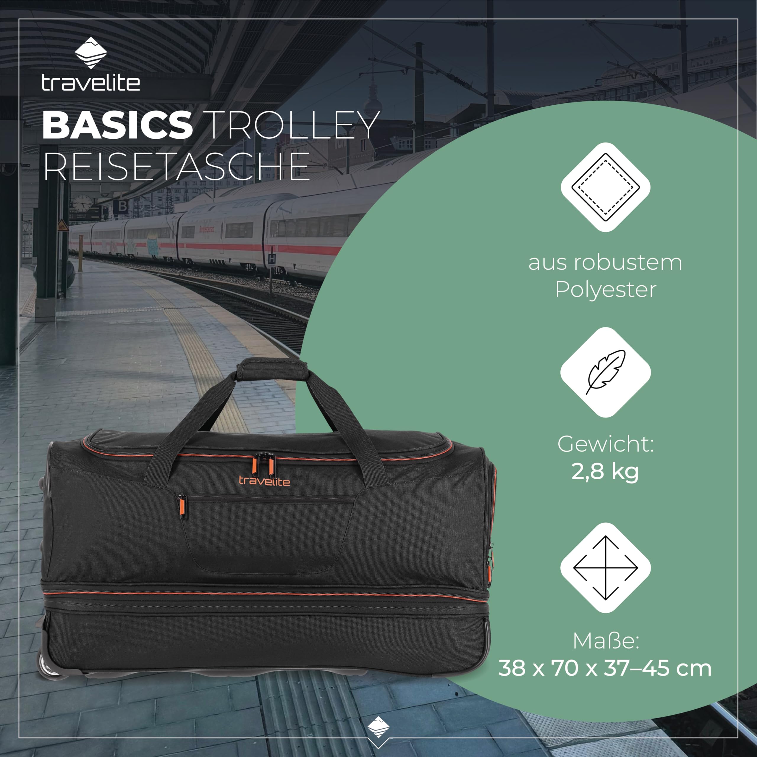 Travelite Trolley Reisetasche mit Rollen groß 70 cm 98-119 Liter erweiterbares Volumen