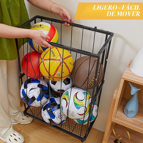 Miniatura 7 de Organizador de equipo deportivo de pared y piso para almacenamiento de pelotas de garaje Estante de pelota deportiva con cuerda elástica, soporte