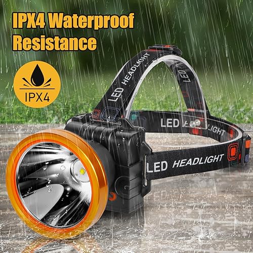 Miniatura 4 de Lokilo Linterna frontal LED ultra brillante, recargable de alto lúmenes e impermeable, con diadema ajustable para trabajo nocturno y uso al aire