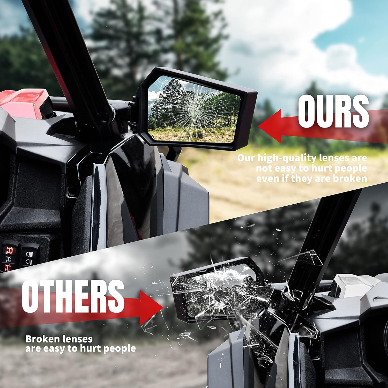 SAUTVS Adjustable Rearview Side Mirrors for Polaris General 1000/4/XP/XP4 1000 2016-2025 Accessories, Folding Clear Rear View Side Mirrors (One Pair) - Image 5