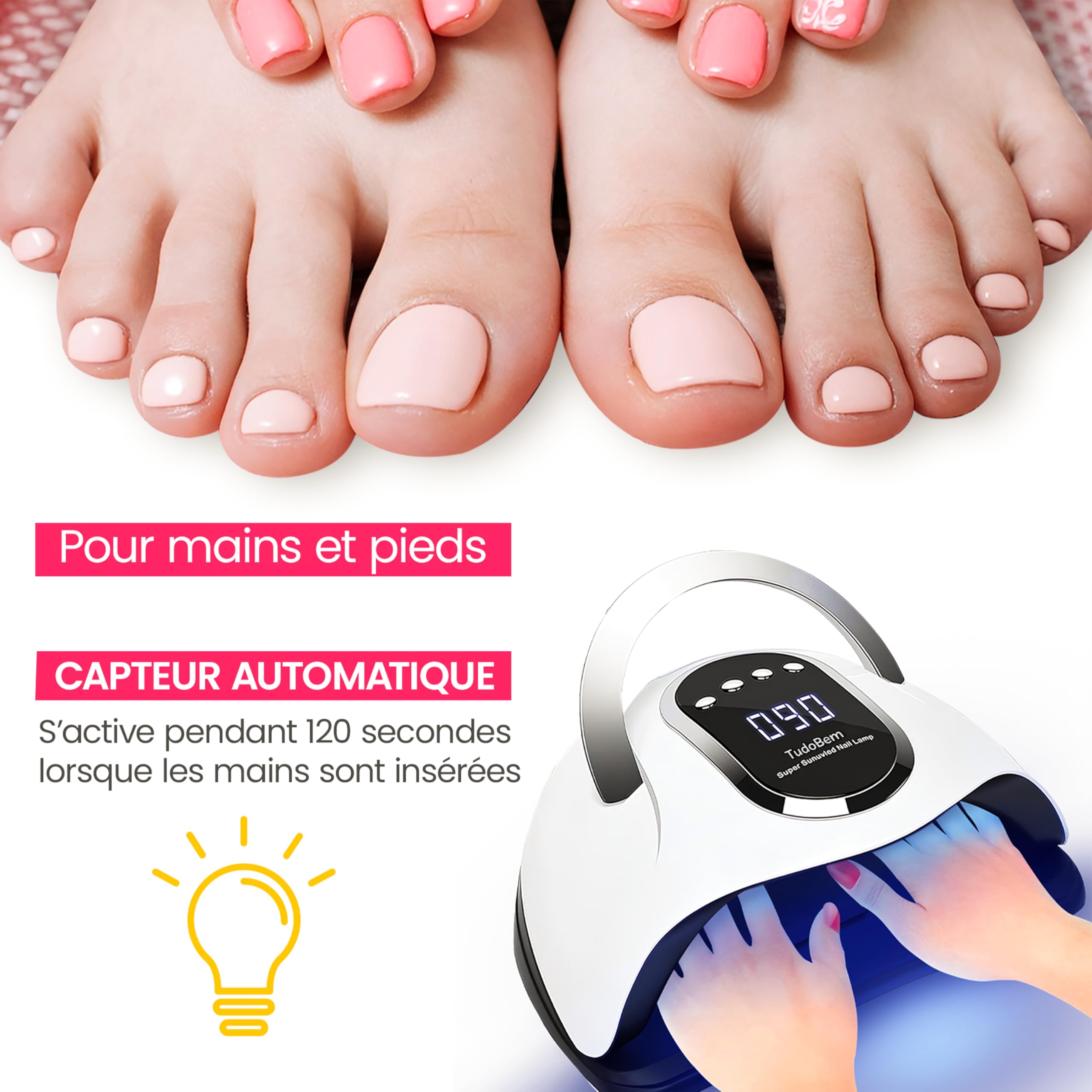 TudoBem Lampe UV Ongles Gel Professionnel, UV LED Ongles Puissante, avec 66 ampoules 72W, Machine UV LED pour ongles, Catalyseur Ongles, Lampe Vernis semi-permanent Séchoir Manicure et Gel Nail
