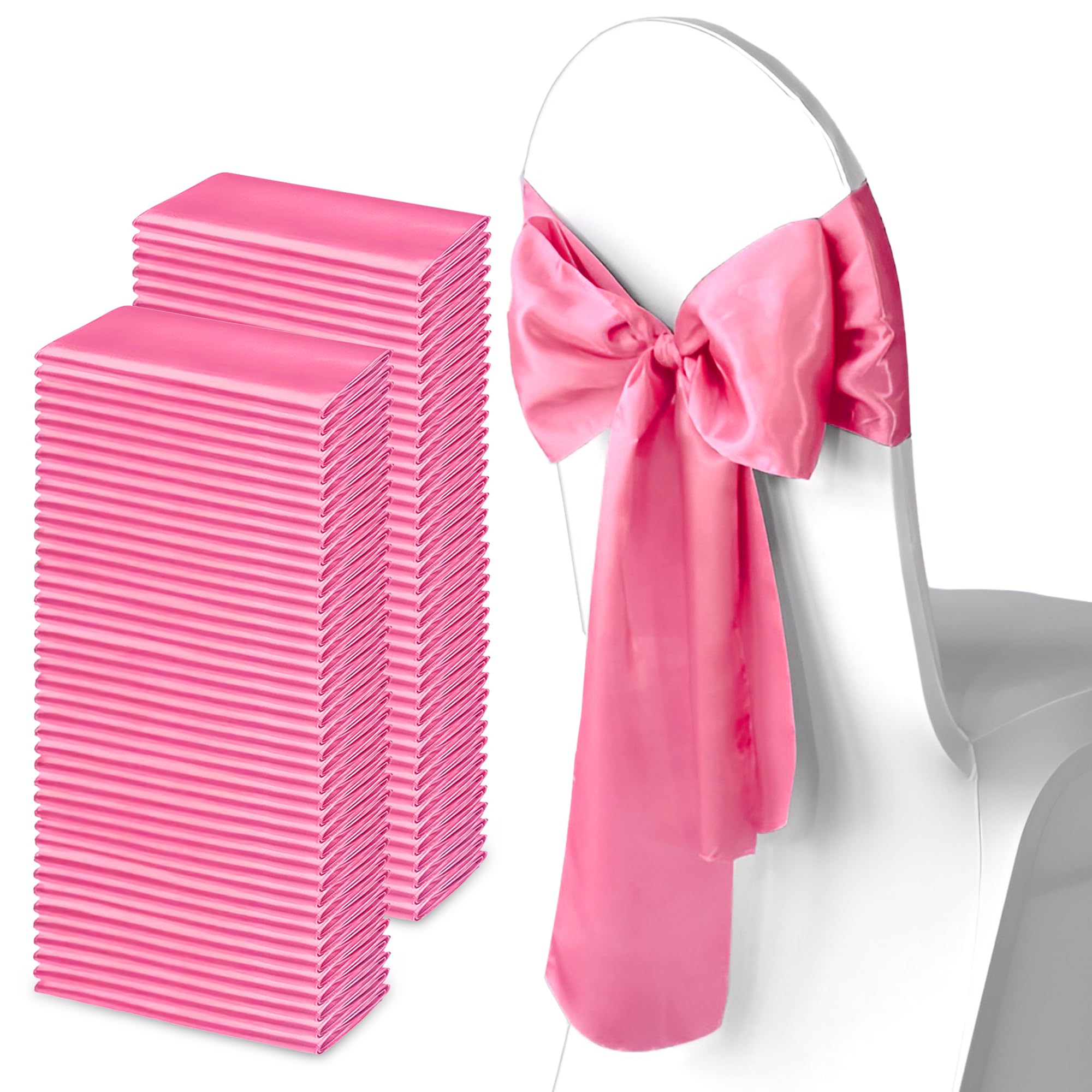 Trimming Shop 7" x 108" Hot Pink Satin Chair Saheses, 100 pcs