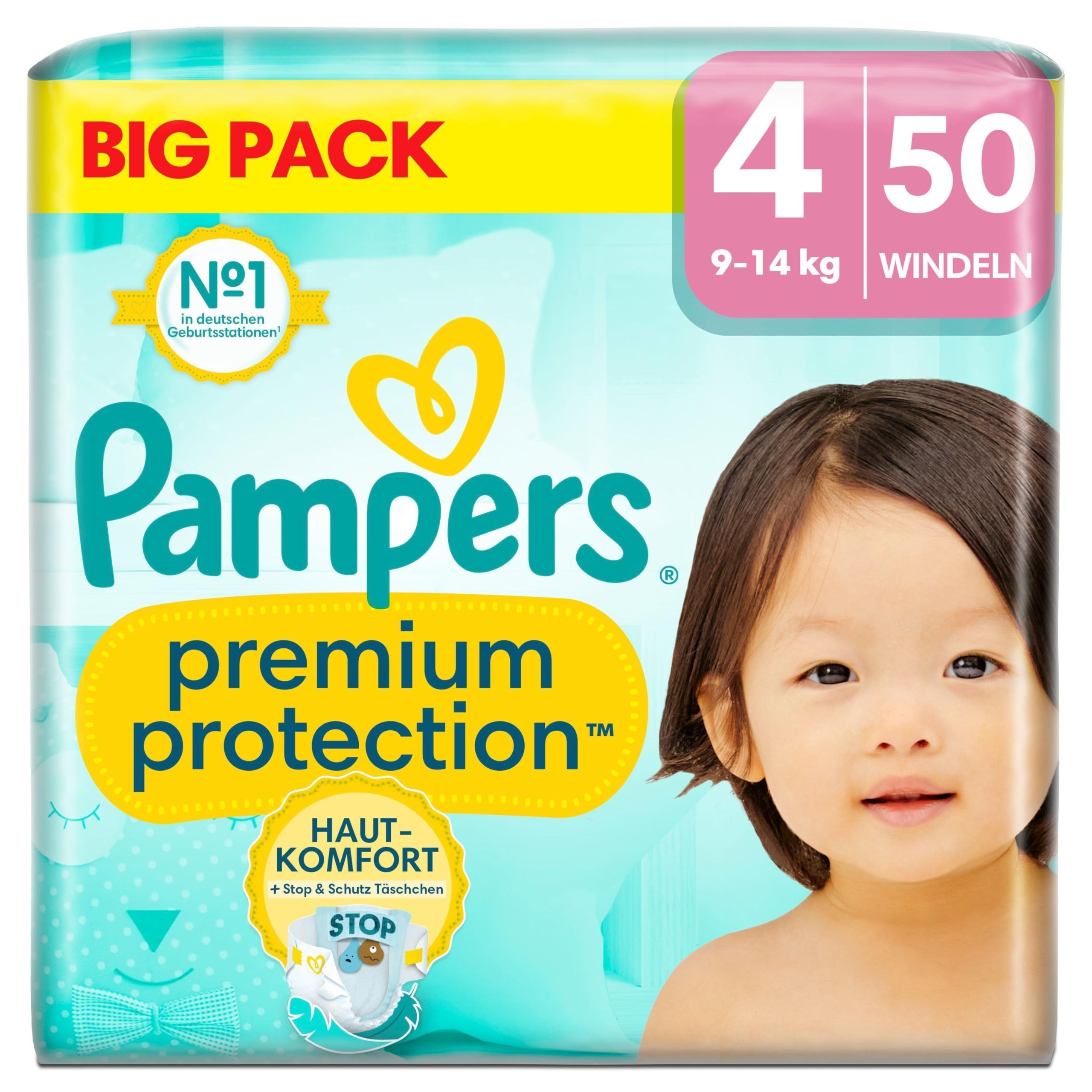 Pampers Premium Protection BIG PACK, Maxi, Windeln Größe 4 (9kg-14kg), 50 Stück