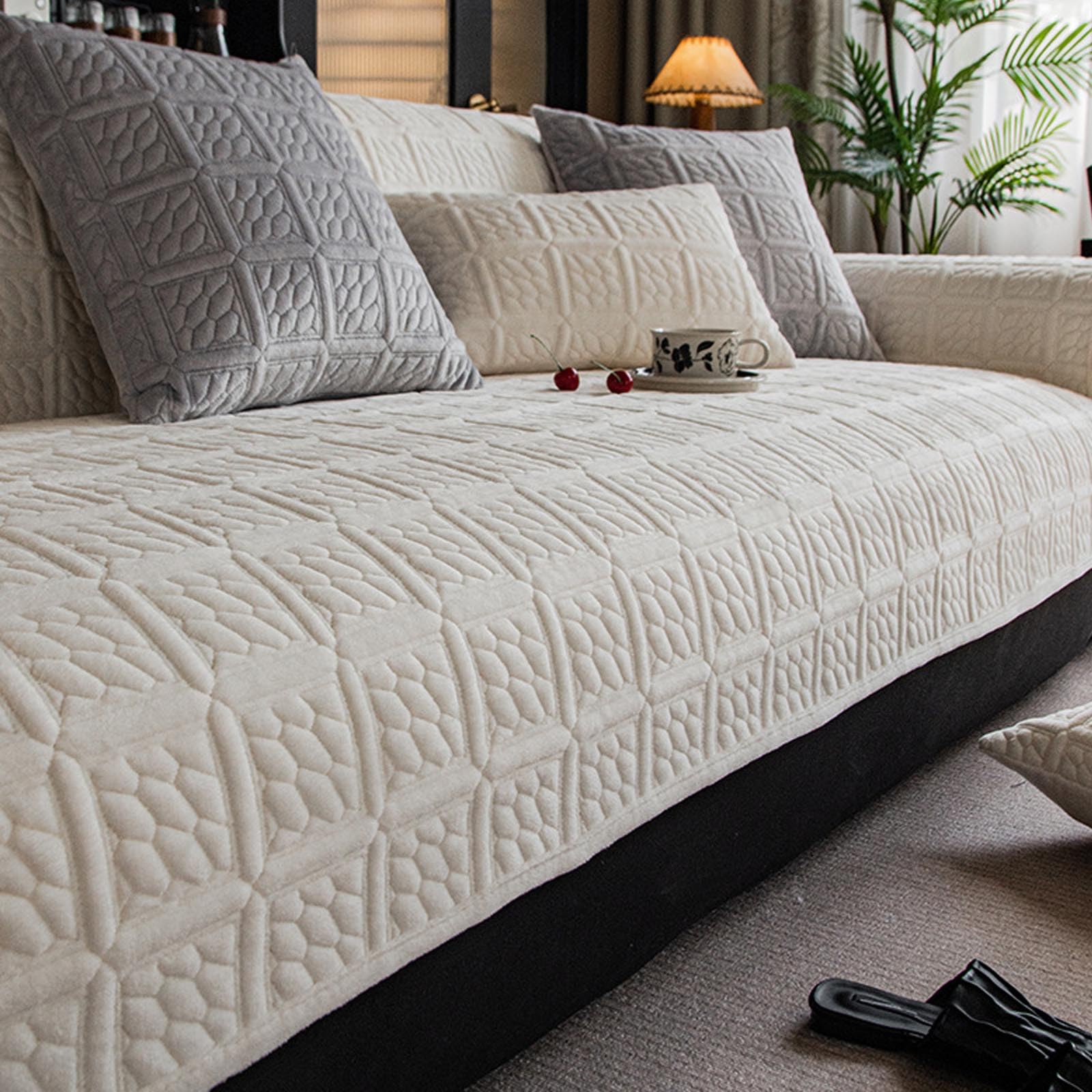 Housse de canapé beige 110x160cm en velours de lait doux pour canapé d'angle