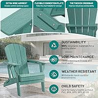 Vista 6 de PLUUV Folding Adirondack Chair, Easy Storage Space Saving, 380 LBS Capacity Weather Resistant HDPE with Two-Cup Holder for Outdoor Patio Fire Pit
