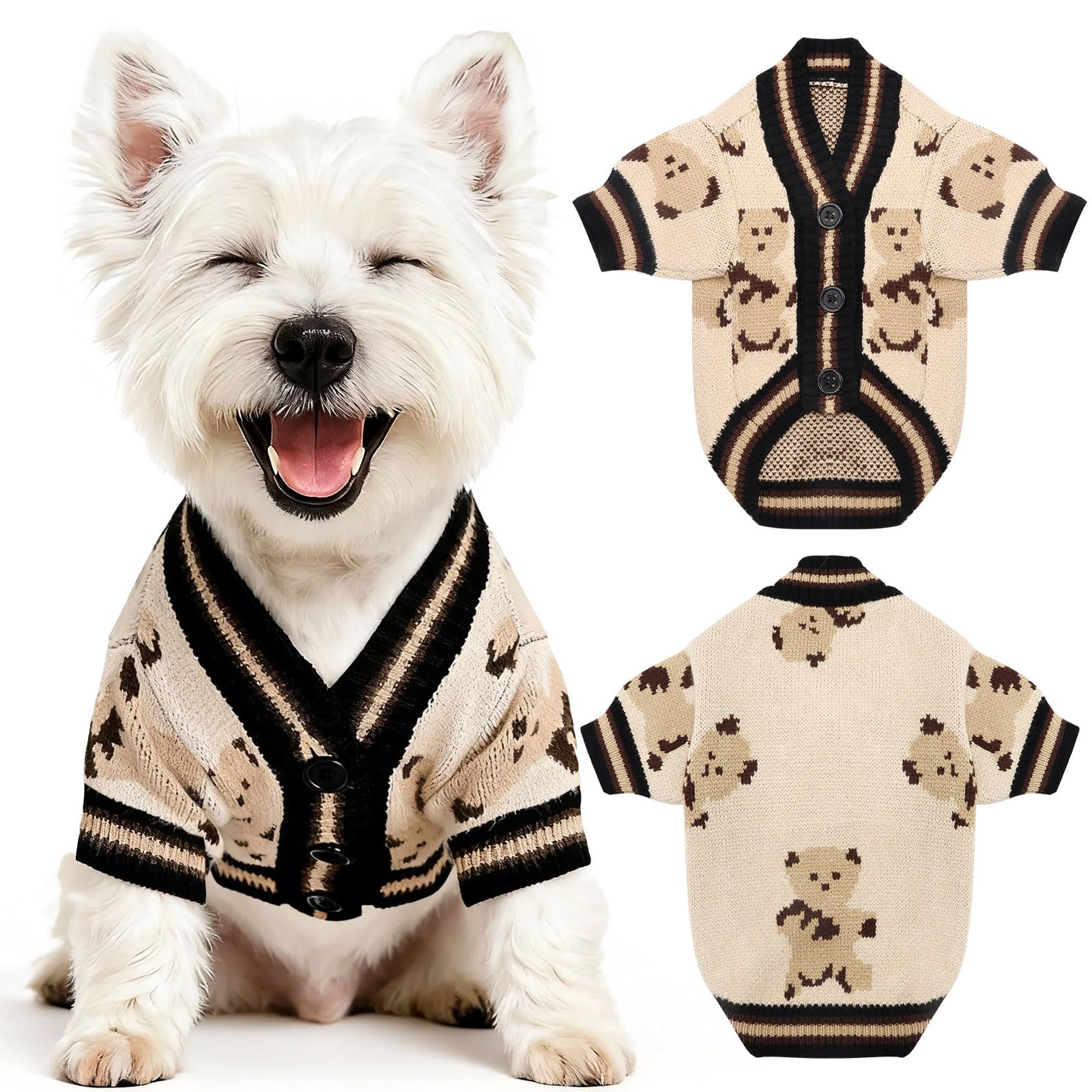 PETCARE Small Dog Sweater Cute Bear Dog Cardigan Coat Clothes for Small Medium Dogs Boy Girl Cat Sweaters Clothes for Cats Only Soft Warm Fall Winter