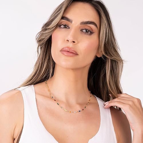 Miniatura 3 de Barzel Collar de baguette de cristal de piedra múltiple chapado en oro de 18 quilates para mujer, fabricado en Brasil