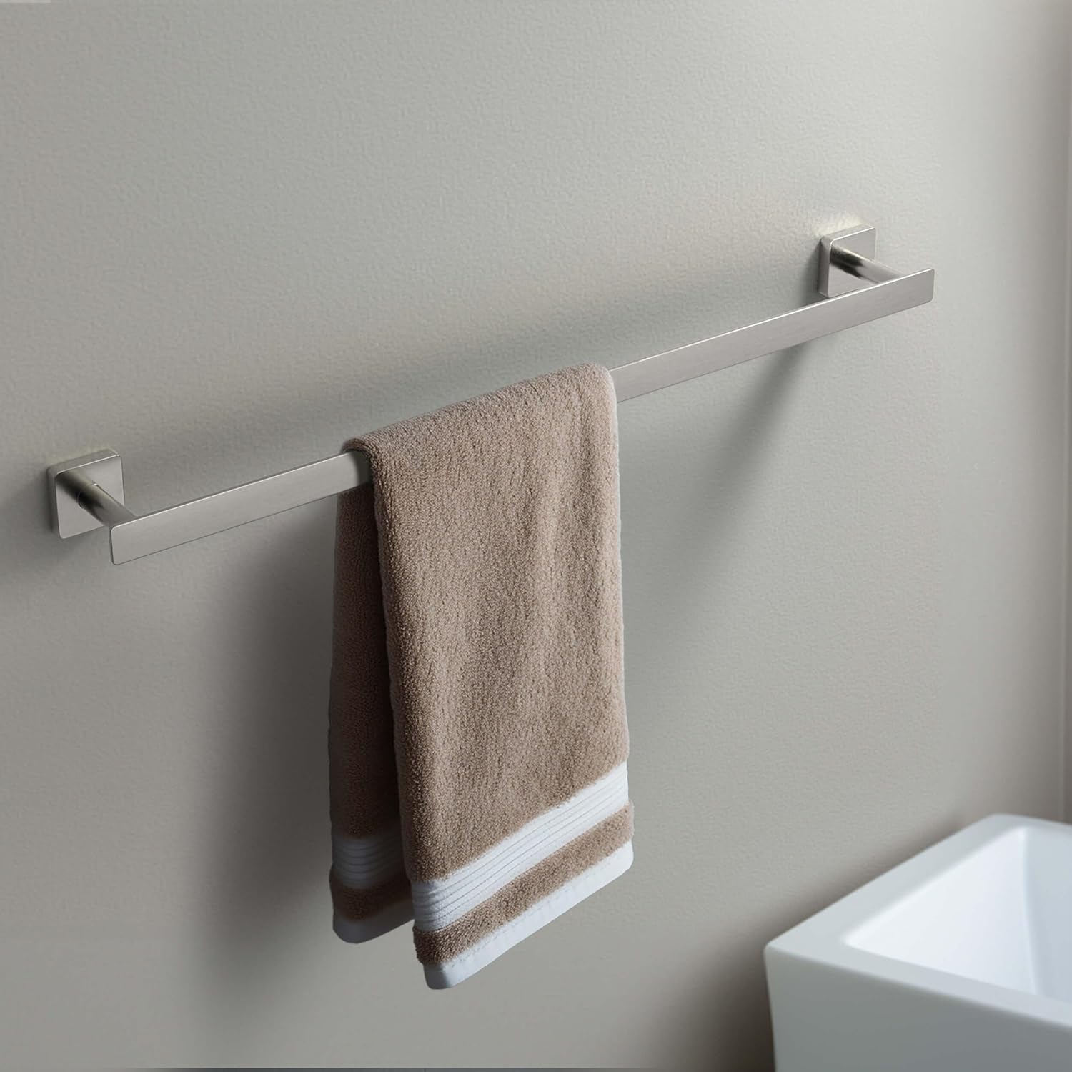 KIBI Blaze 24 Inch Wall Mounted Bath Towel Bar – Solid Brass Bathroom Towel Holder, Modern Design, Durable Rust-Resistant Towel Hanger, Brushed Nickel Finish for Bathroom Accessories