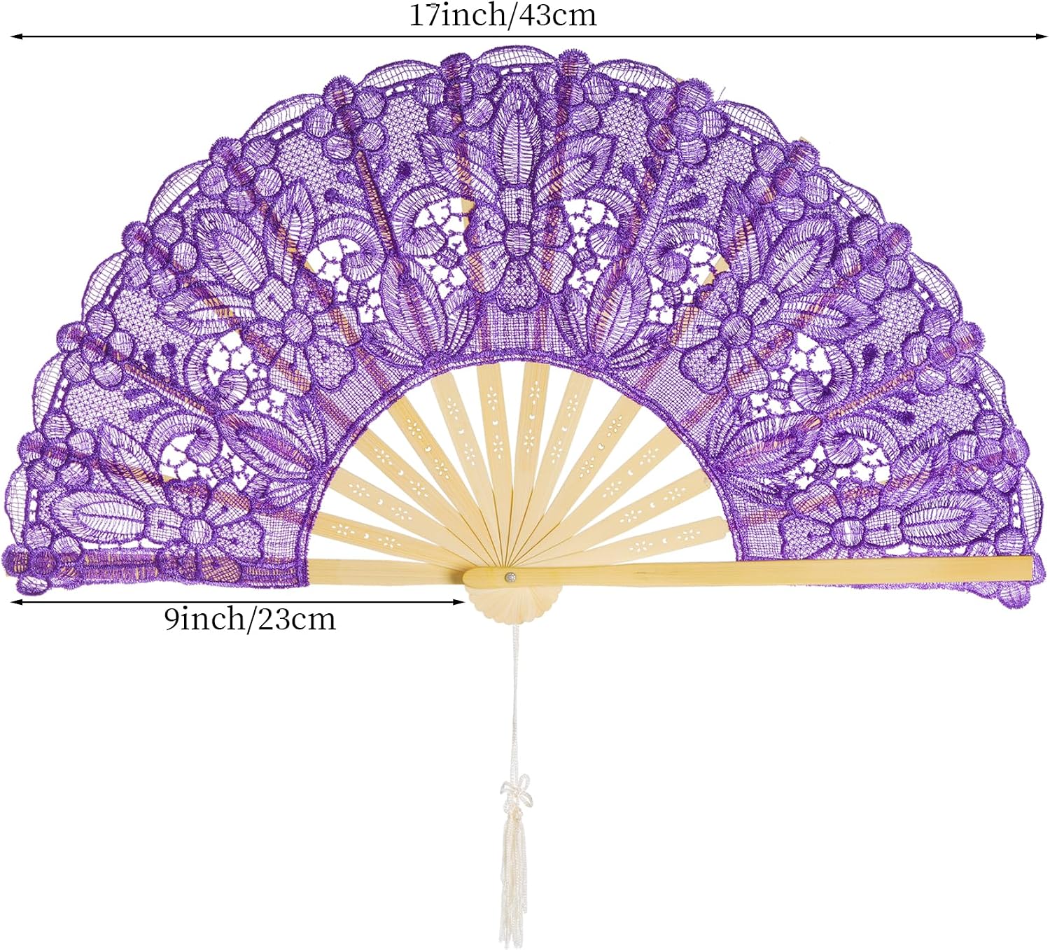 choyaxo Cotton Lace Folding Hand Fans Embroidered Flowers Pattern Handheld Fans for Costume Weddings Dancing Party DIY Bridal Hand Fan (Purple) image 2
