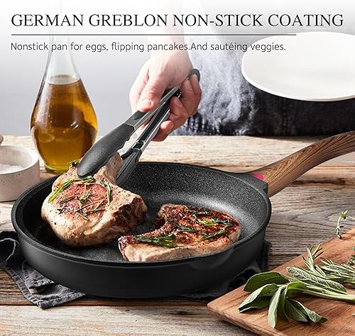 Miniatura 3 de Vinchef Sartenes antiadherentes de 11 pulgadas, sartén con tapa utilizada para todas las estufas, utensilios de cocina no tóxicos de inducción,