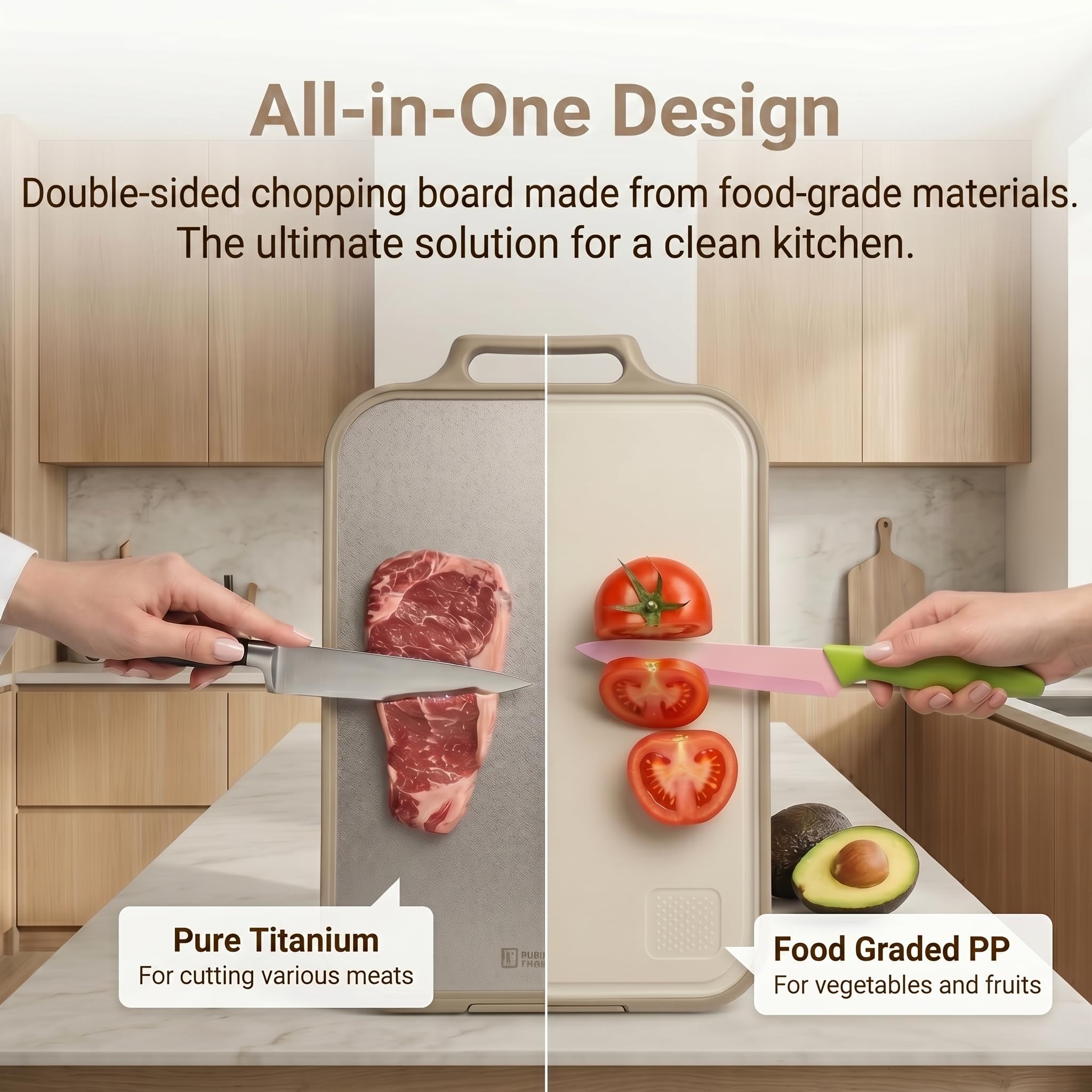 Tagliere in Titanio Puro al 100%, Tagliere Antibatterico Doppia Faccia, Tagliere da Cucina con Scanalatura per Succhi, Lavabile in Lavastoviglie, Ideale per Carne, Frutta e Verdura, Grande