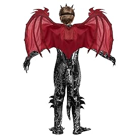 Spooktacular Creations Halloween Kids Red and Black Dragon Costume, Boys Dragon Wings, Tail and Mask Set for Halloween Dress Up-M(8-10yr)