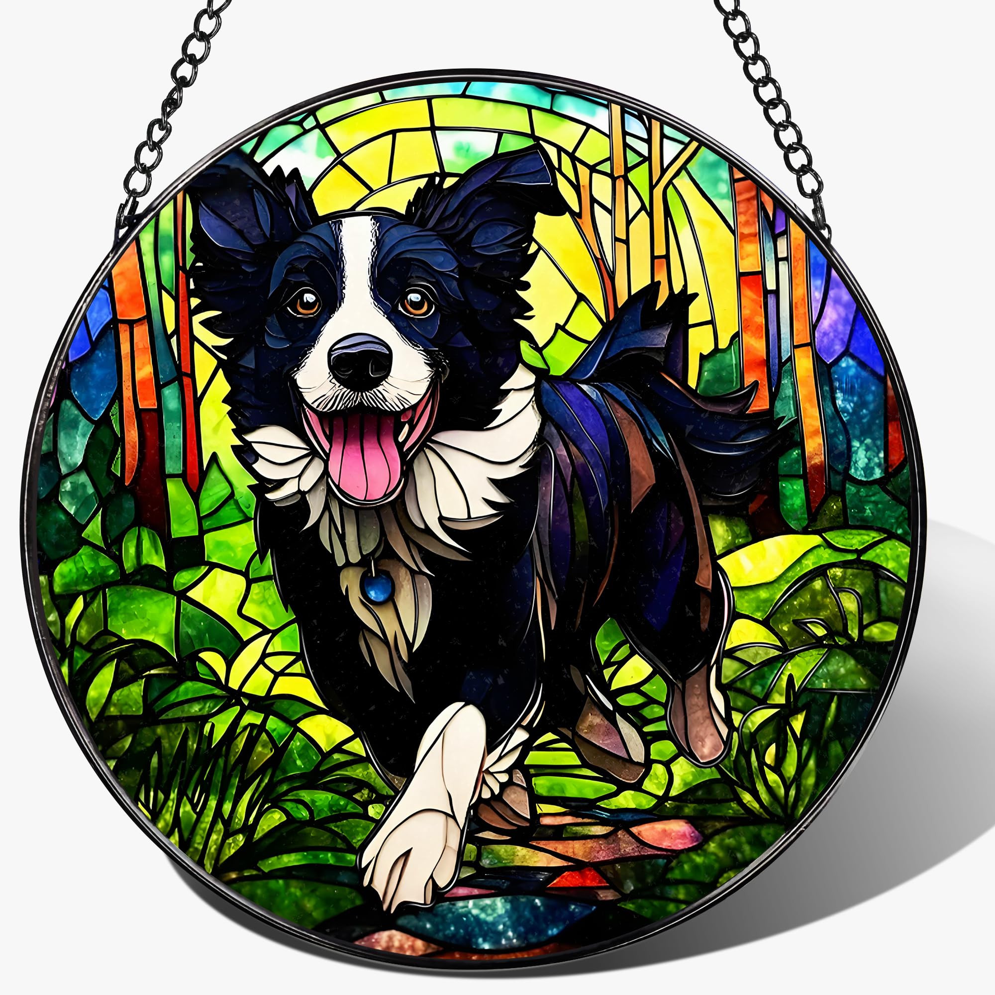 20 cm witrażowa ozdoba na okno, ozdoba z witrażem Border Collie, ozdoba łapacza słońca, dekoracja okna | prezenty dla miłośników psów, prezent dla miłośnika psów, prezent dla miłośnika