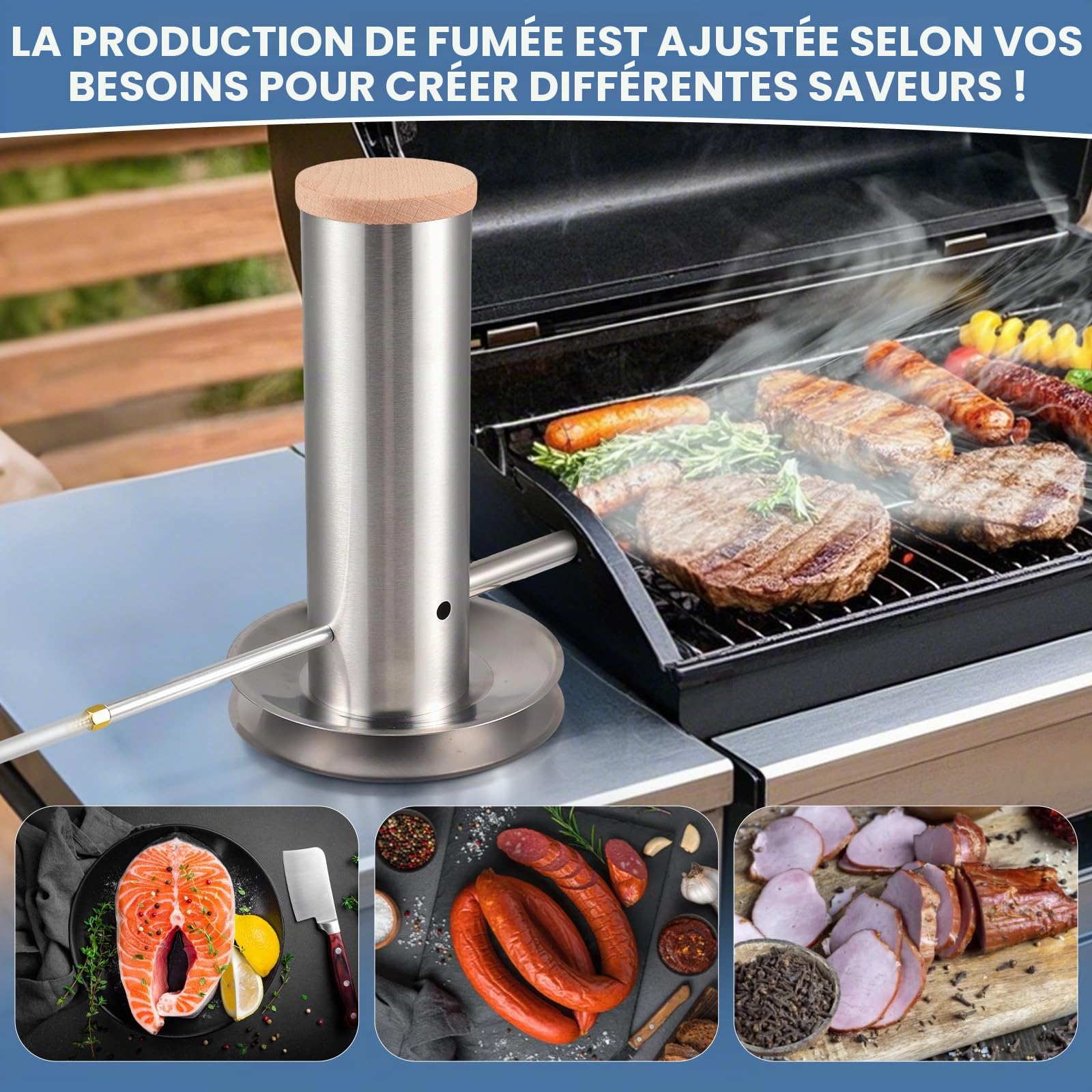 Générateur de Fumée Froide en Acier Inoxydable,Fumoir a Froid Fumoir Ggénérateur de Fumeur pour Fumoir Viande et Poisson avec Pompe et Tube Verseur Amovible,Générateur de Fumée Froide pour Barbecue