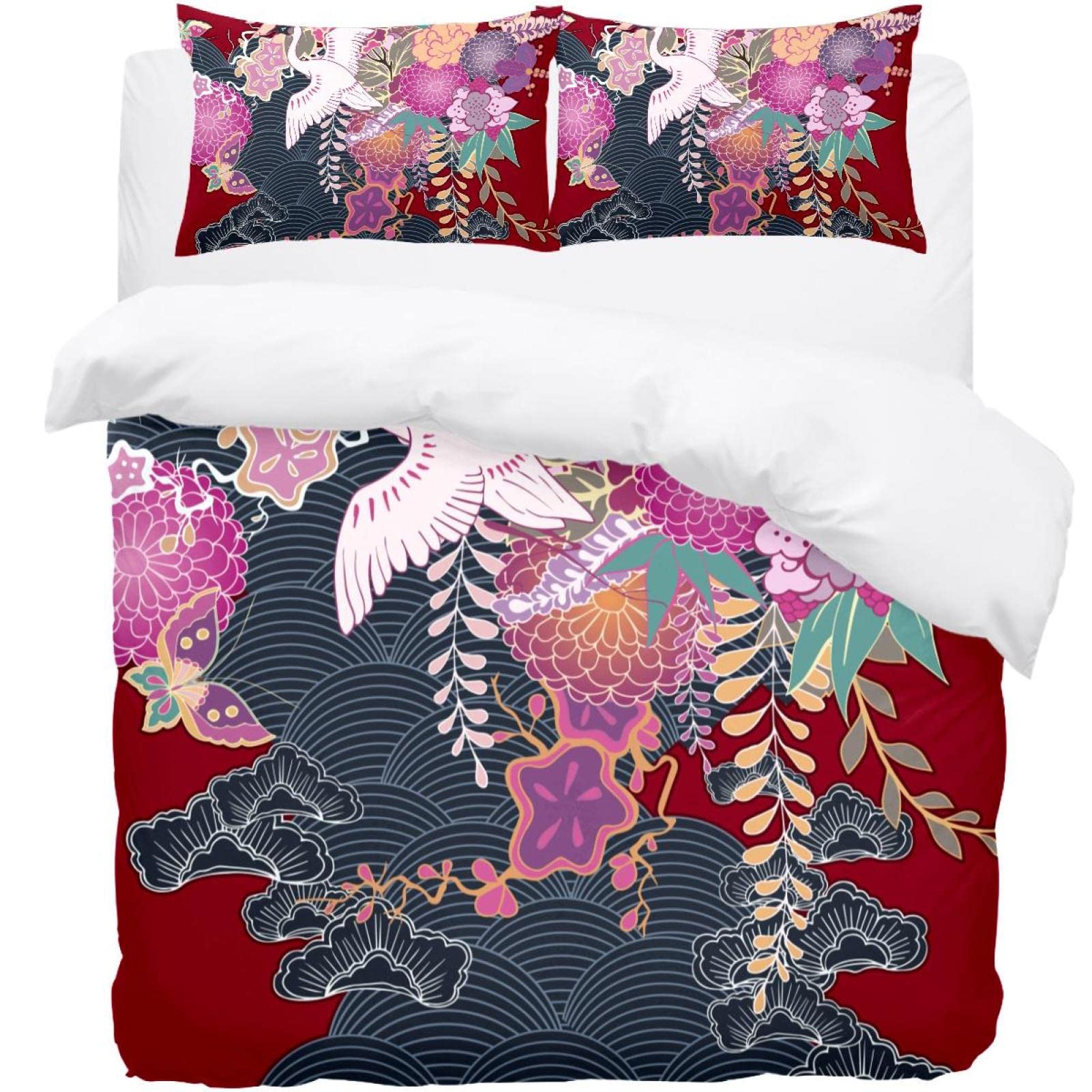 Housse de couette vintage motif floral et 2 taies d'oreiller pour parure de lit rétro