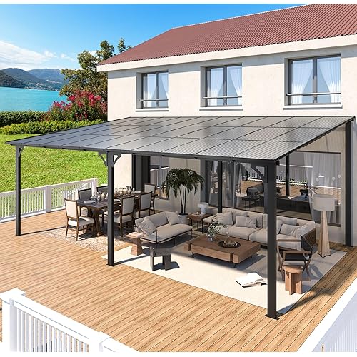 AECOJOY 20' x 12' Gazebo for Patio, Large Wall-Mounted Hard Top Lean-to Gazebo Pergola with Roof 12' x 20' on Clearance, Heavy Duty Patio Awnings for Decks, Backyard