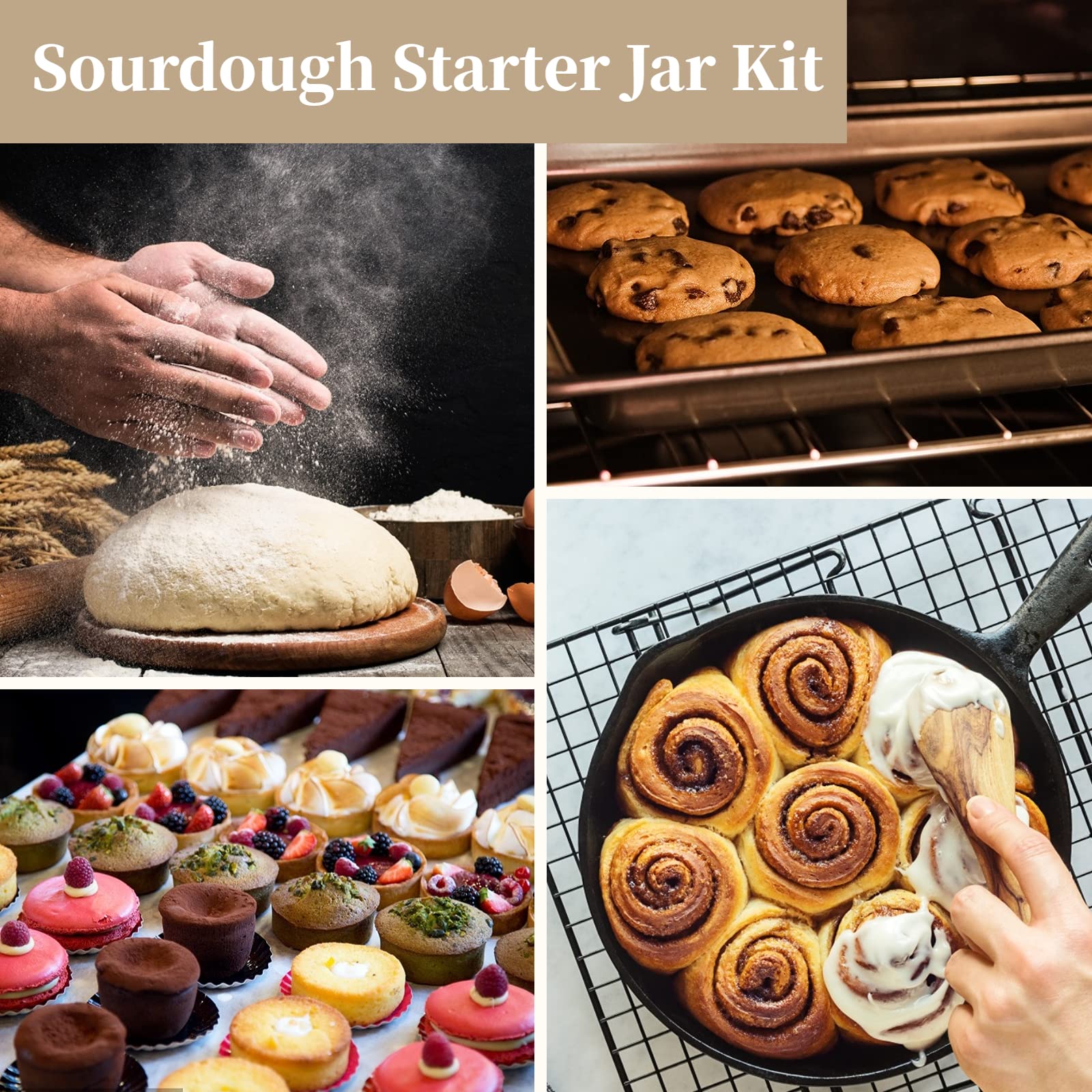 Homaisson Sourdough Starter Jar Kit, 1500ML Glass Fermentation Tank with Wood lid, Silicone Spatula & Thermometer, Reusable Sourdough Jar for Home Baking, Food Storage Canister