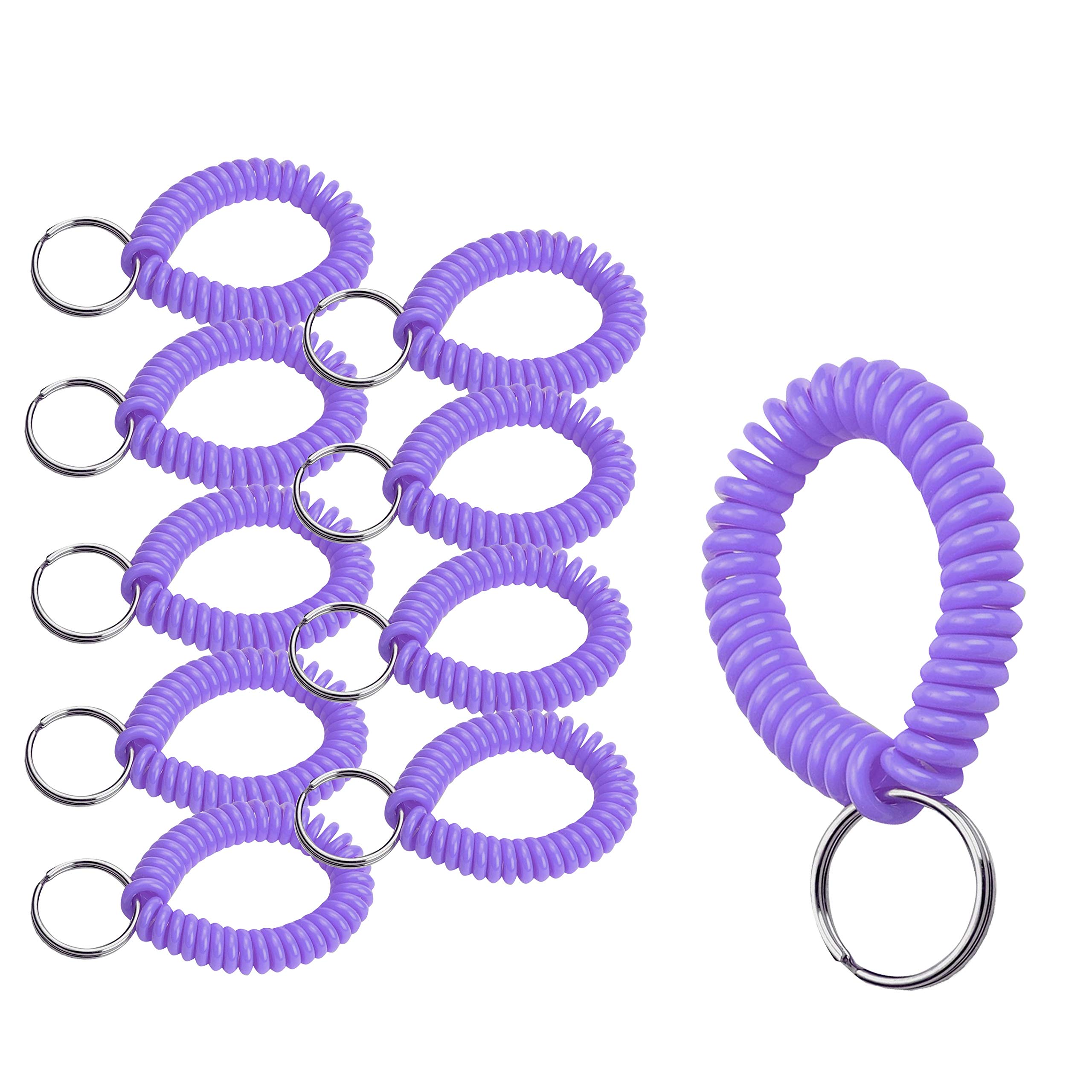 ucky Line 2” Spiral Wrist Coil with Steel Key Ring, Flexible Wrist Band Key Chain Bracelet, Stretches to 12”, Purple, 10 Pack (41065)