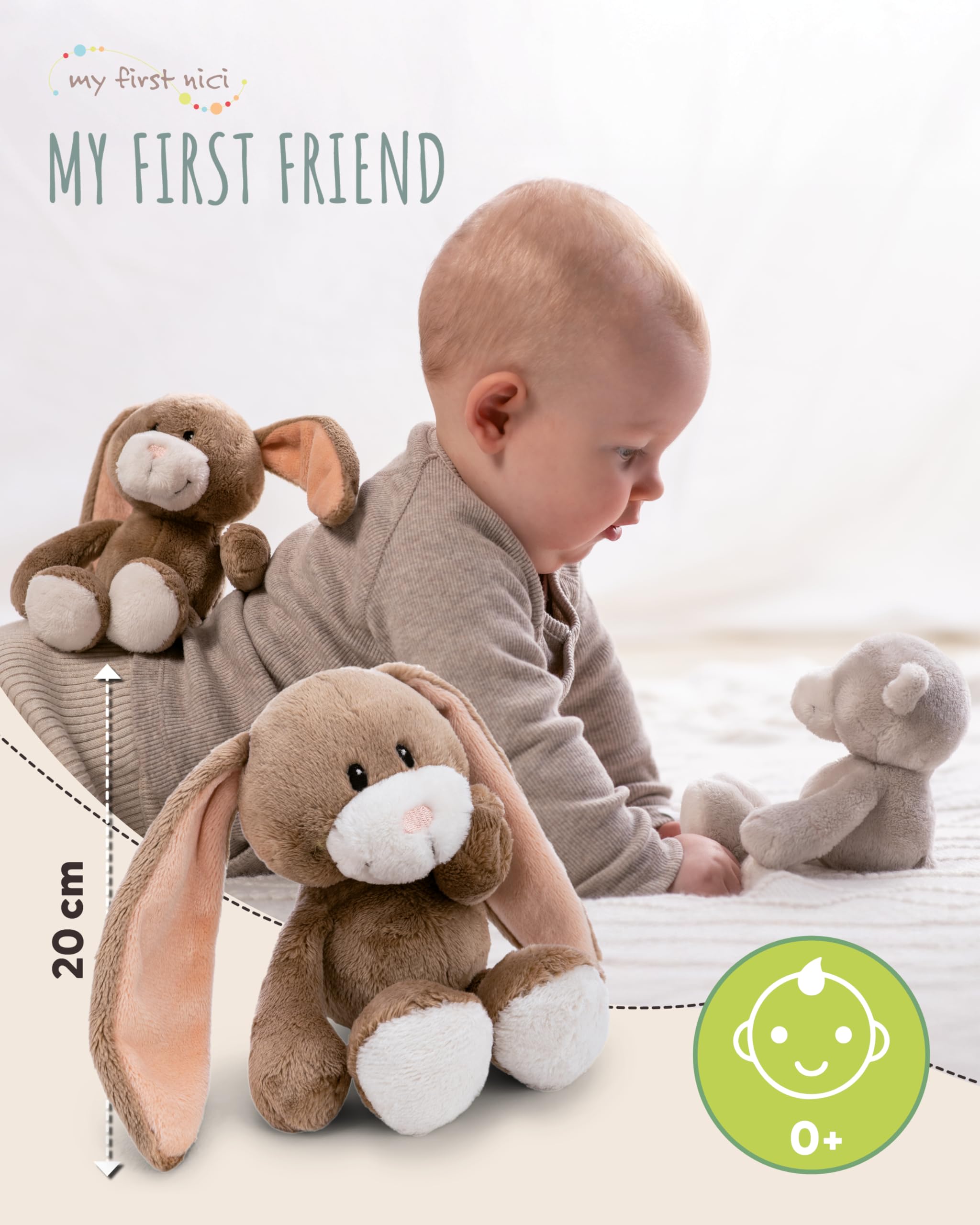 NICI Kuscheltier Hase Lopino 20cm in Geschenkbox 22,5x12,5x7cm - braun - Stofftier aus weichem Plüsch, niedliches Plüschtier zum Kuscheln und Spielen, für Babys & Kleinkinder - 4