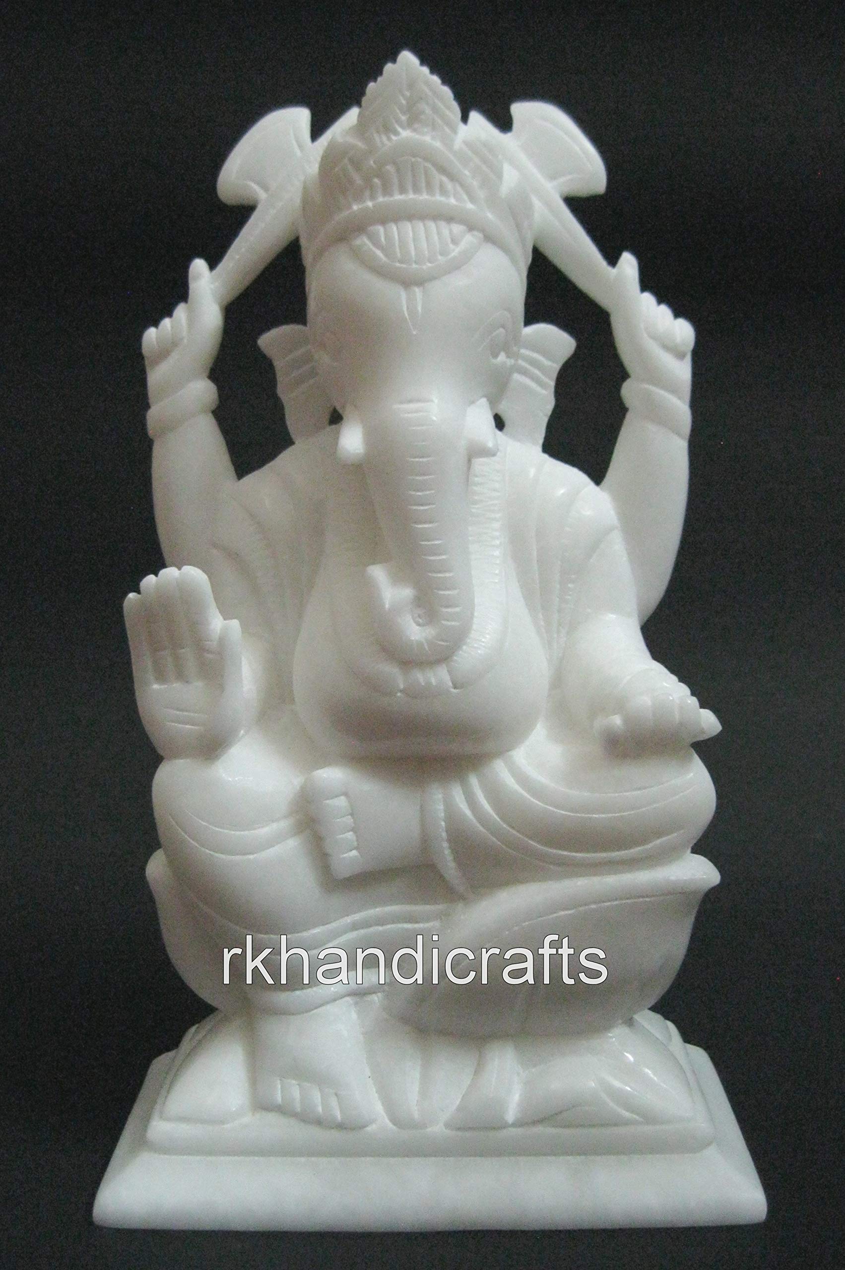 9 Inches Handmade Siddhi Vinayak for Temple Decor White Marble Lord Ganesha Statue with Luxury Look