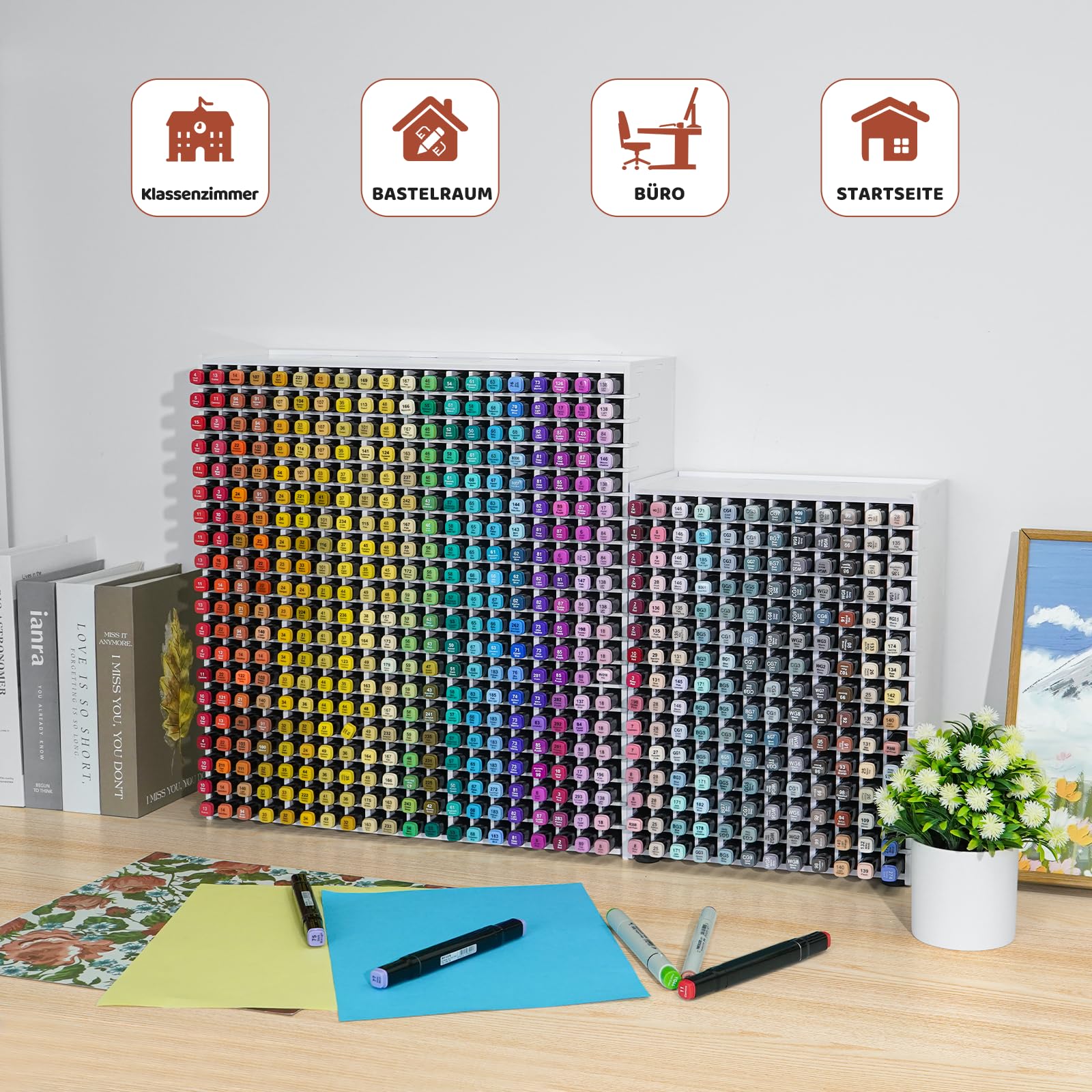Krafetto Stifte Organizer mit 400 Fächern, Marker Aufbewahrung für Alkoholmarker, Filzstifte und Fineliner, Platzsparender Markerständer/Stiftehalter für Schreibtisch und Bastelzimmer, Weiß