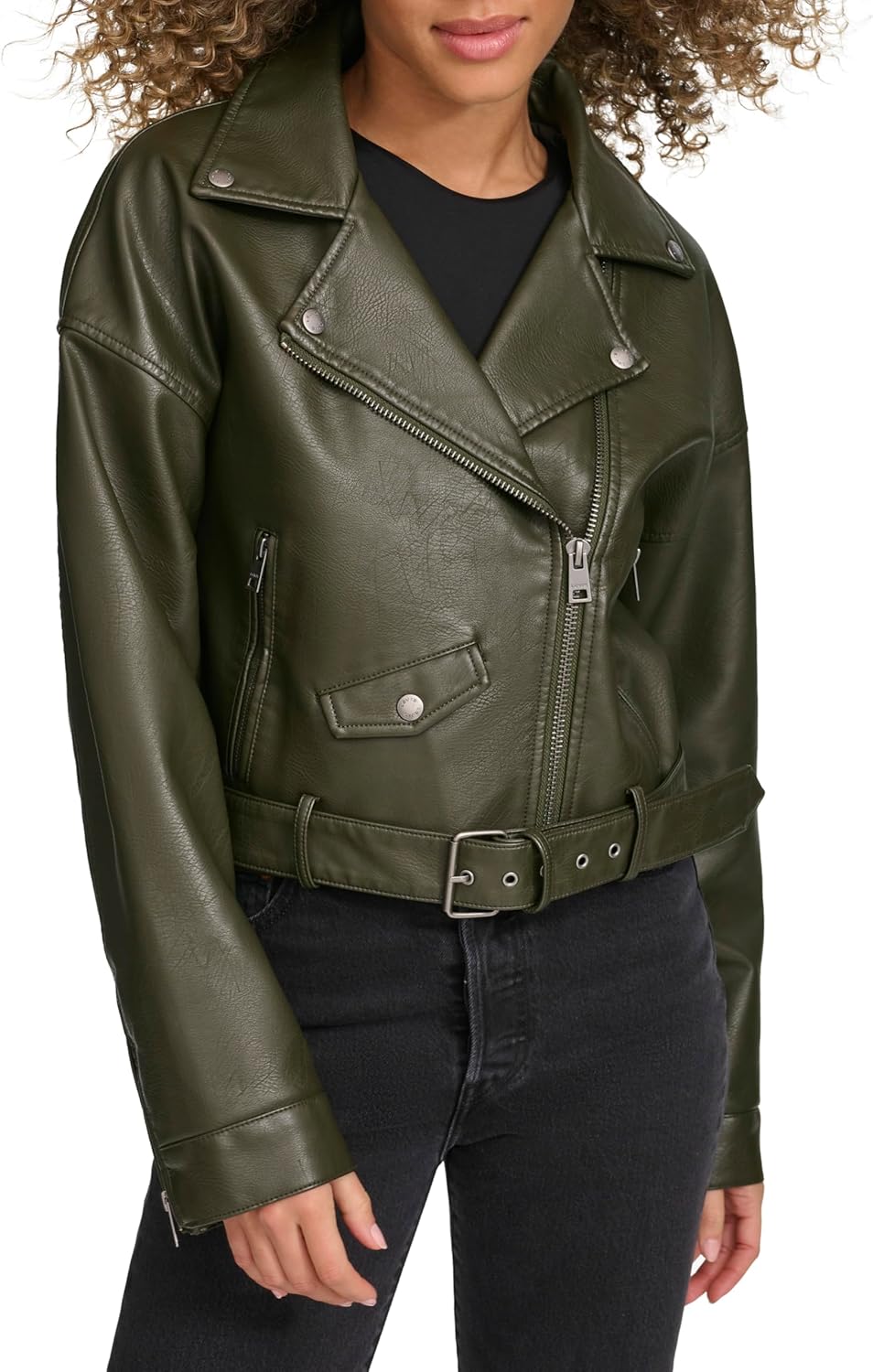 Levi's Womens Faux Leather Cropped Moto Jacket